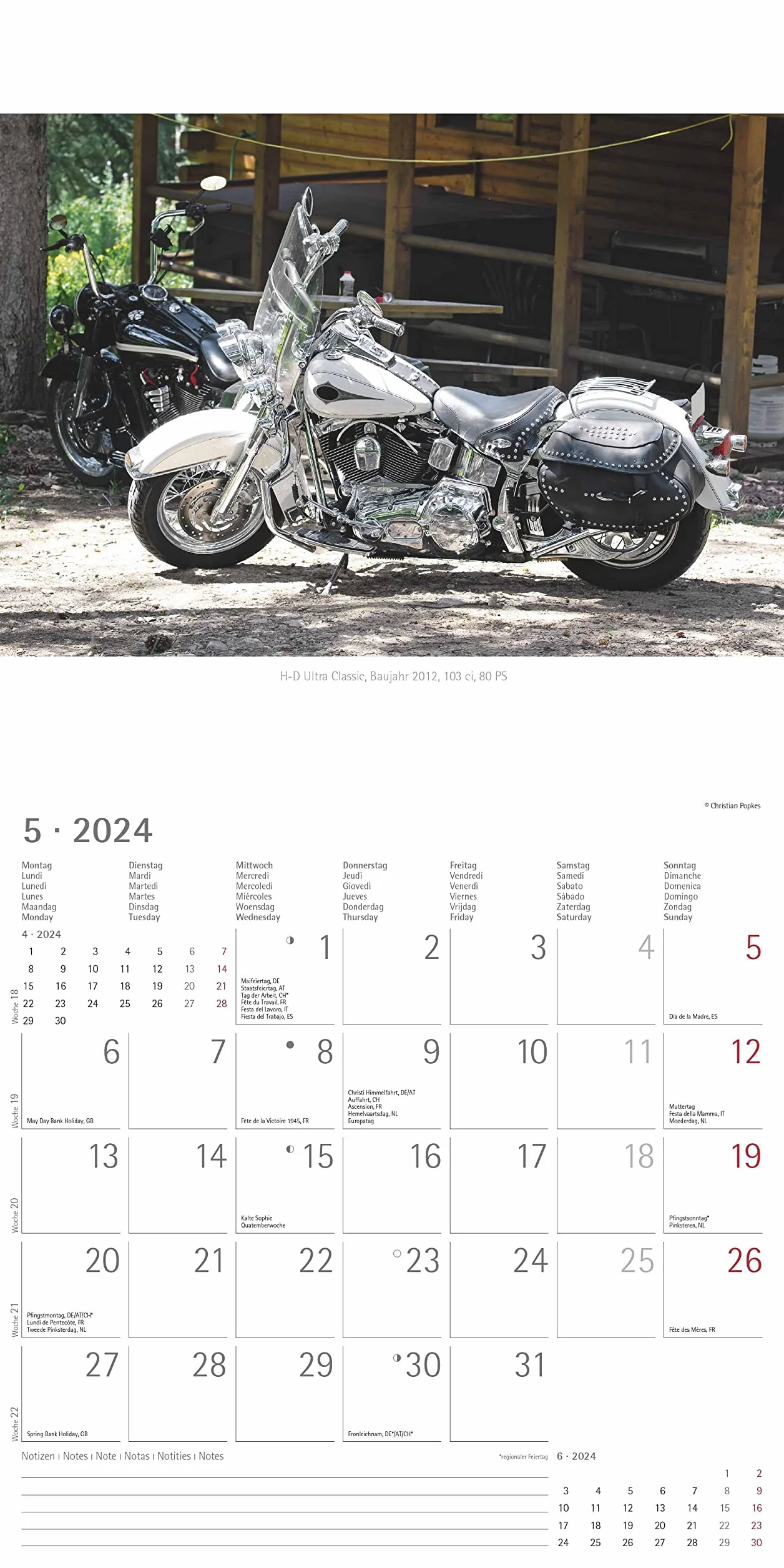 Harleys 2024 - Broschürenkalender 30x30 cm (30x60 geöffnet) - Kalender mit Platz für Notizen - Motorräder - Bildkalender - Wandplaner - Harley-Davidson