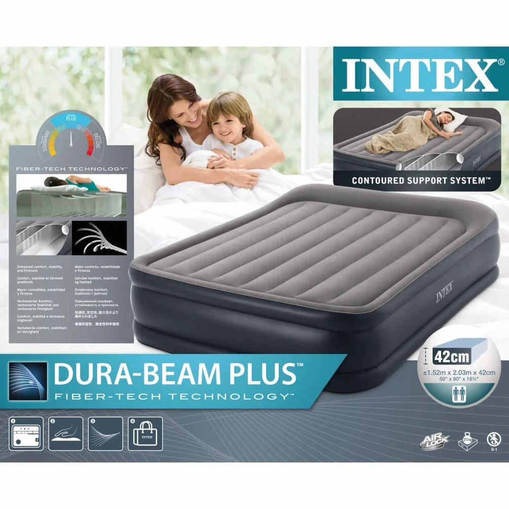 Intex Essential Rest Dura-Beam Plus Queen Łóżko Dmuchane, Szary, 152 x 203 x 46 cm