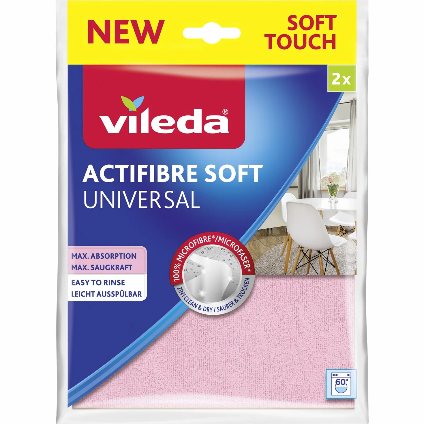 Vileda Ściereczka ACTIFIBRE Soft 2 szt. - czyści, chłonie, nie pozostawia smug i zacieków