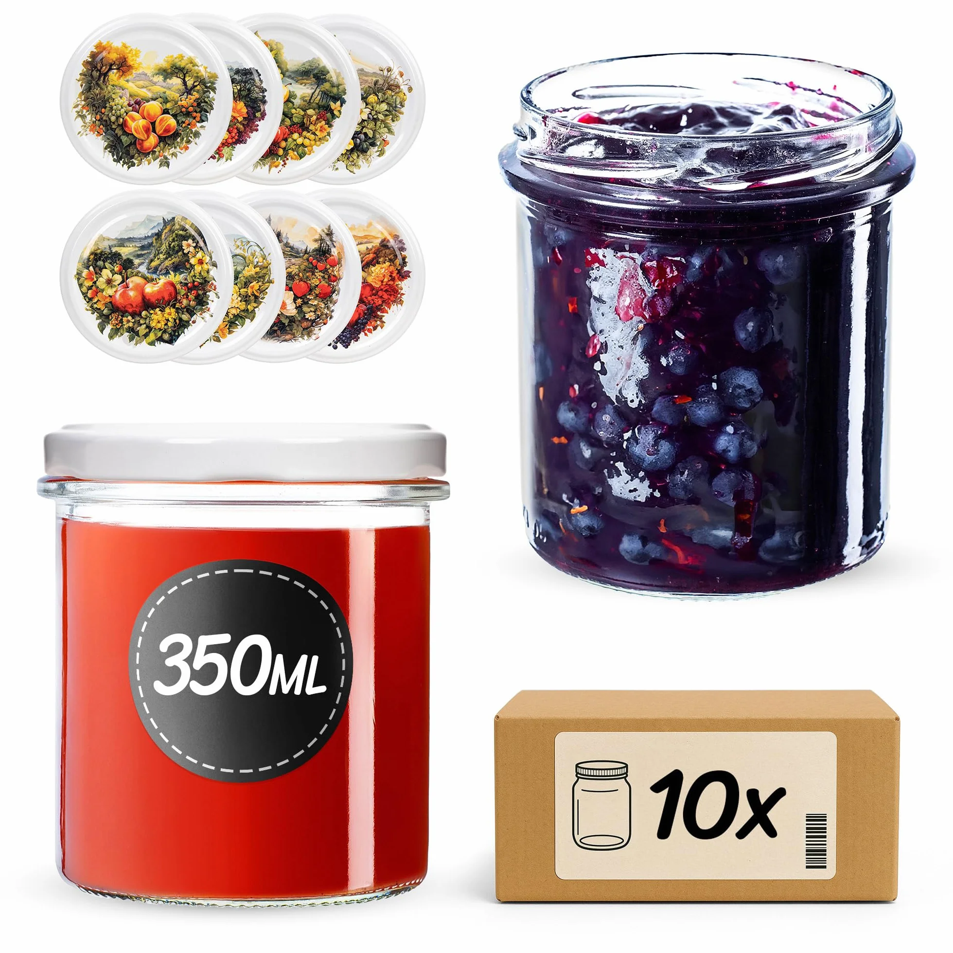KADAX Słoiki na dżem 350 ml z zakręcaną pokrywką fi82 mm, 10 sztuk