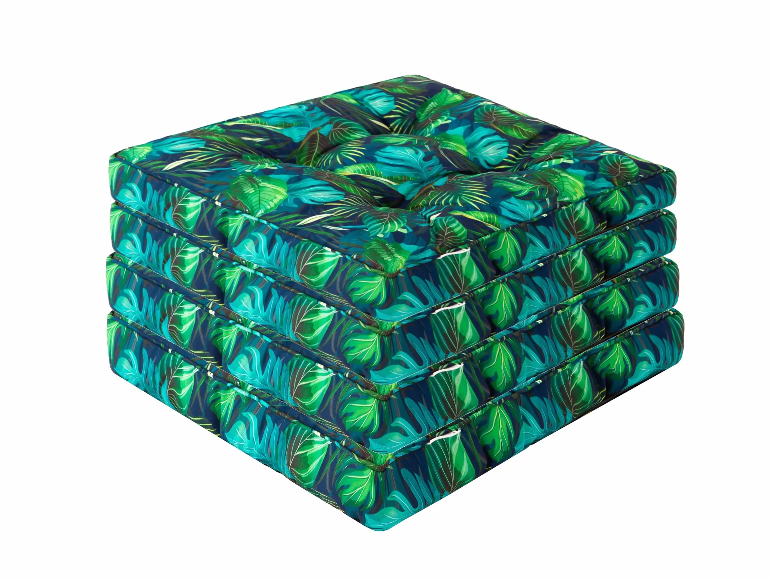 PillowPrim Zestaw 4 poduszek na krzesło 49 x 47 cm, nakładki na siedzisko, do użytku na zewnątrz i wewnątrz, do ogrodu, na zimę, czas wolny, lato, wakacje, niebieskie liście