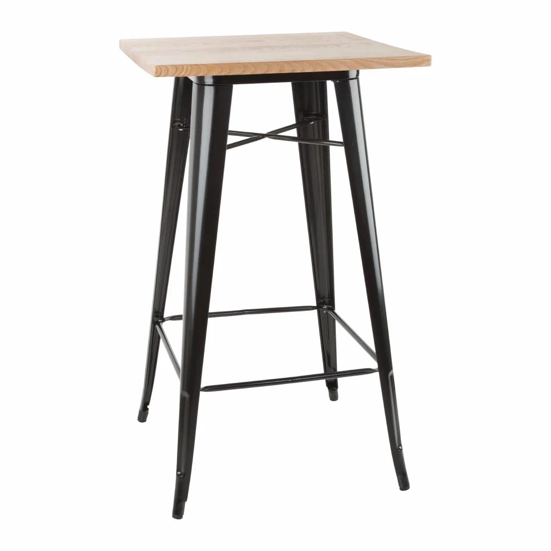 Bolero FB595 stolik barowy z drewnianym blatem, 1040 mm x 600 mm x 600 mm, czarny