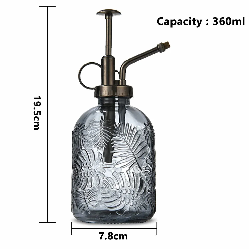 Szklany spryskiwacz do roślin, 360 ml, retro, z górną pompką konewki, jedną ręką spryskiwacz mgiełkowy do ogrodnictwa, ogrodu, czyszczenia, alkoholu - szary