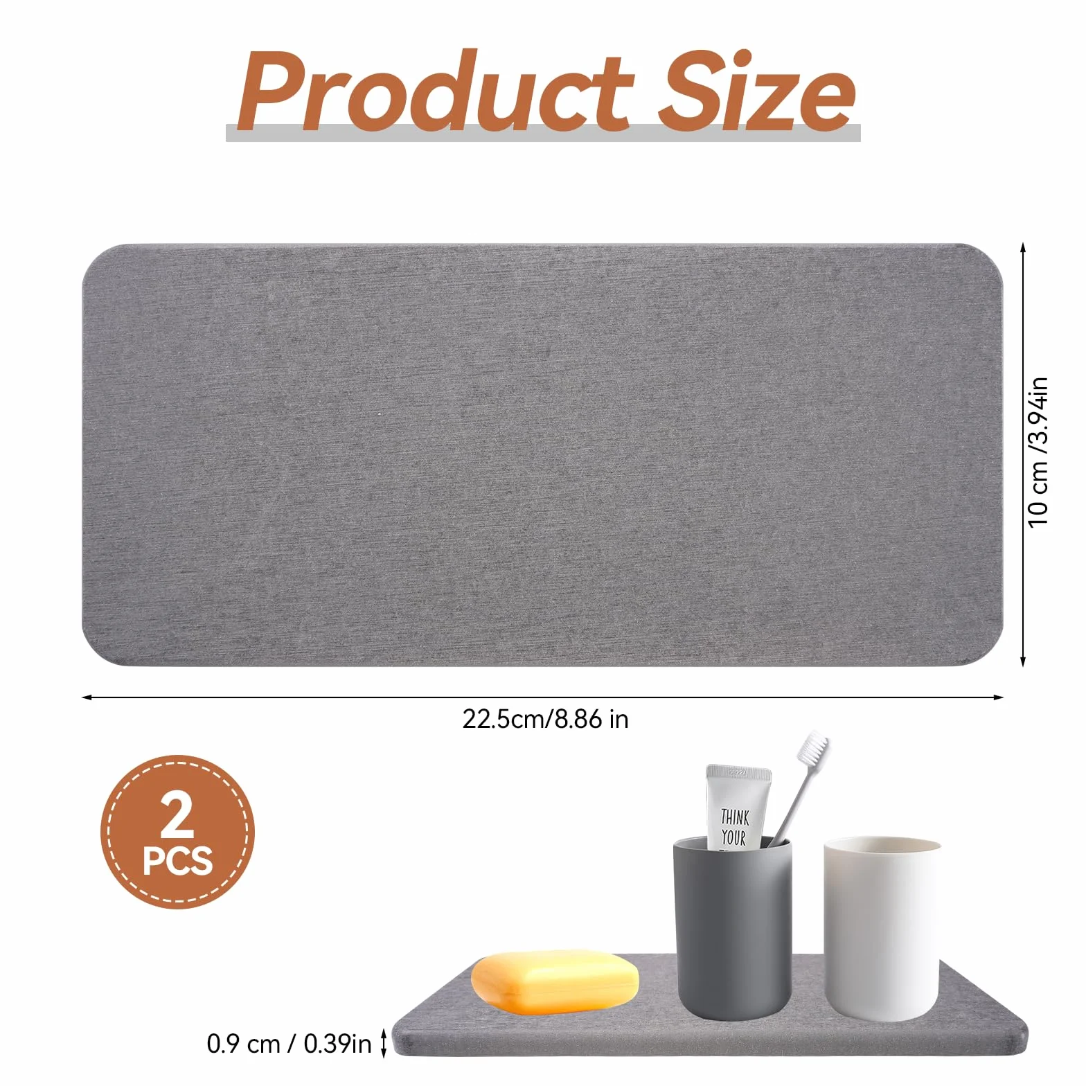 2 sztuki chłonny wodę kamienny talerz, 22,5 x 10 x 0,9 cm taca kuchenna diatomit, kamień pochłaniający wodę, podstawki okrzemkowe, podstawki z ziemi okrzemkowej do łazienki, kuchni