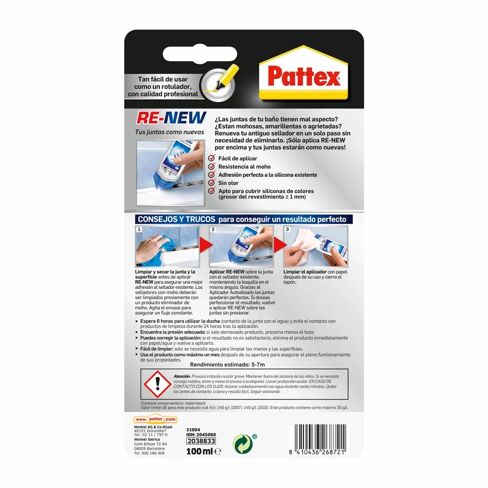 Pattex Re-nowy silikonowy środek uszczelniający, biały (może nie być dostępny w języku polskim)