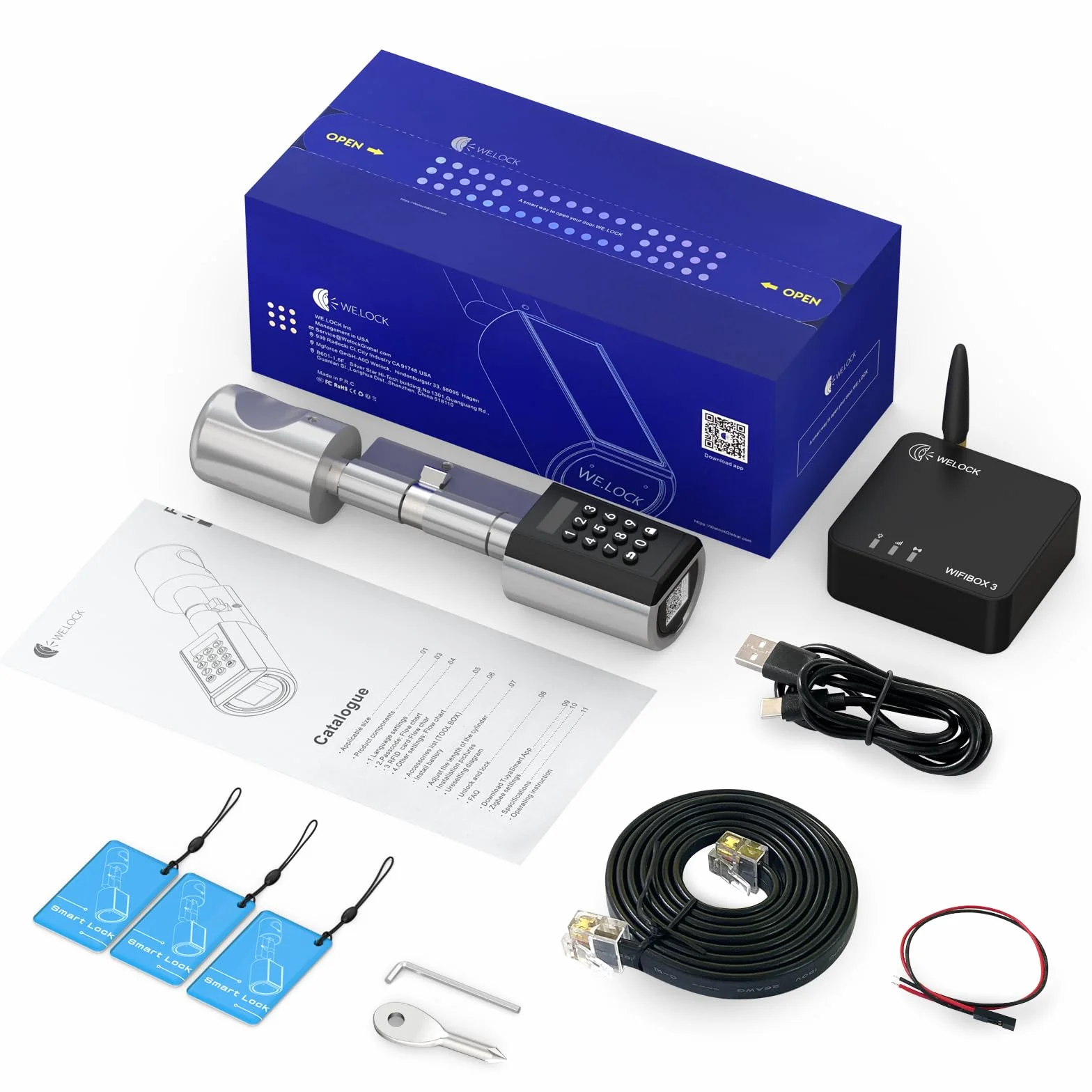 WELOCK PCB41-WIFI Gateway Inteligentny elektroniczny zamek do drzwi z aplikacją smartfonową Bluetooth, kartą RFID EU Standard Waterproof IP65 Keyless Cylinder and WiFi Bluetooth Gateway Combo Kit
