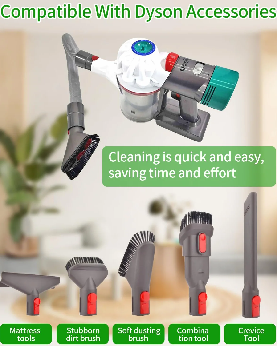 Jissta Zamienne przyłącze węża do odkurzacza Dyson V15, V11, V10, V8, V7 z elastyczną dyszą przyłączeniową, wężem przedłużającym, zamknięciem przełącznika i szczotką do czyszczenia