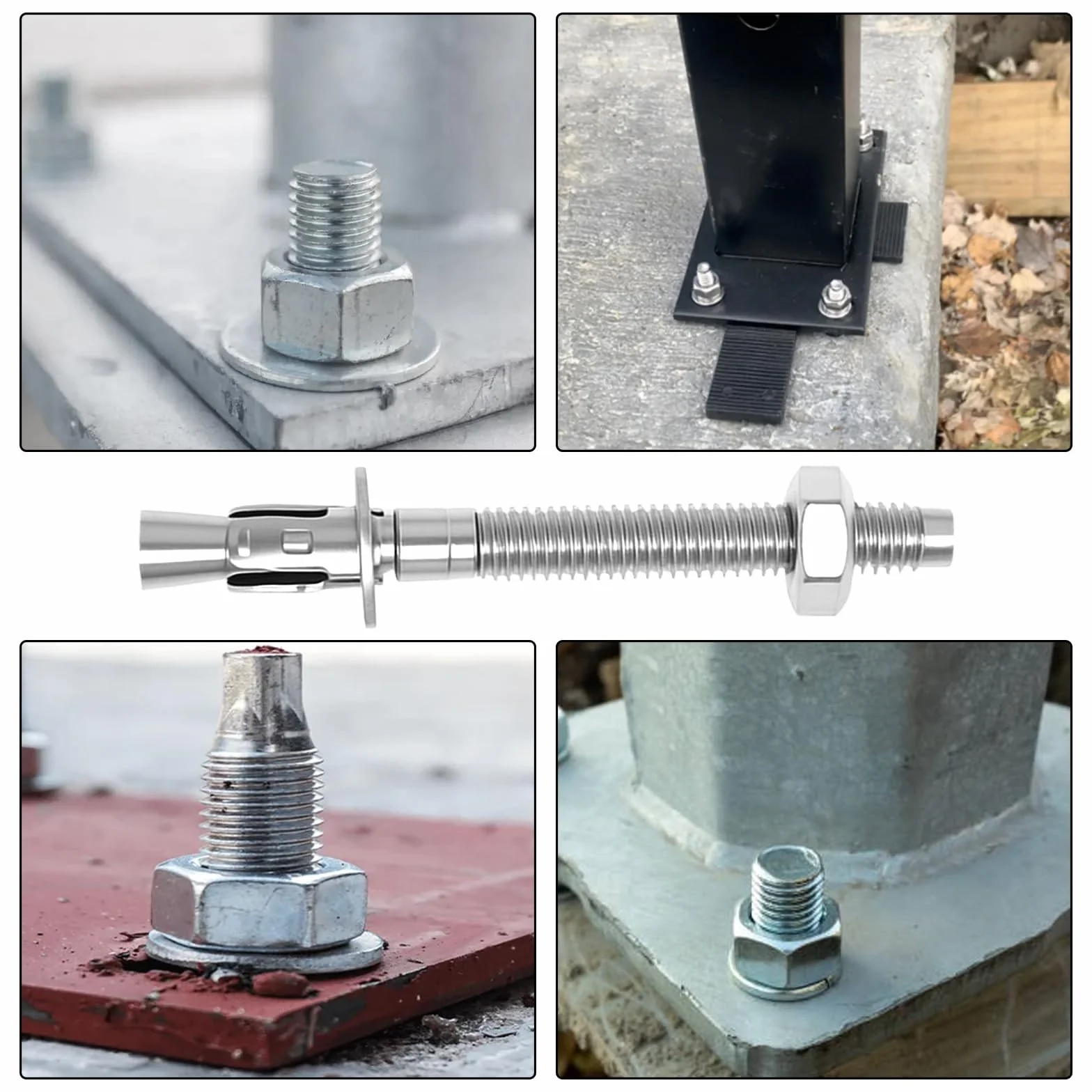 Kotwa śrubowa o dużej wytrzymałości M8 x 80 mm, stal nierdzewna M8, zbiornik do dużych obciążeń, stal nierdzewna A2 V2A, z podkładkami i nakrętkami, do maszyn, poręczy, 10 sztuk