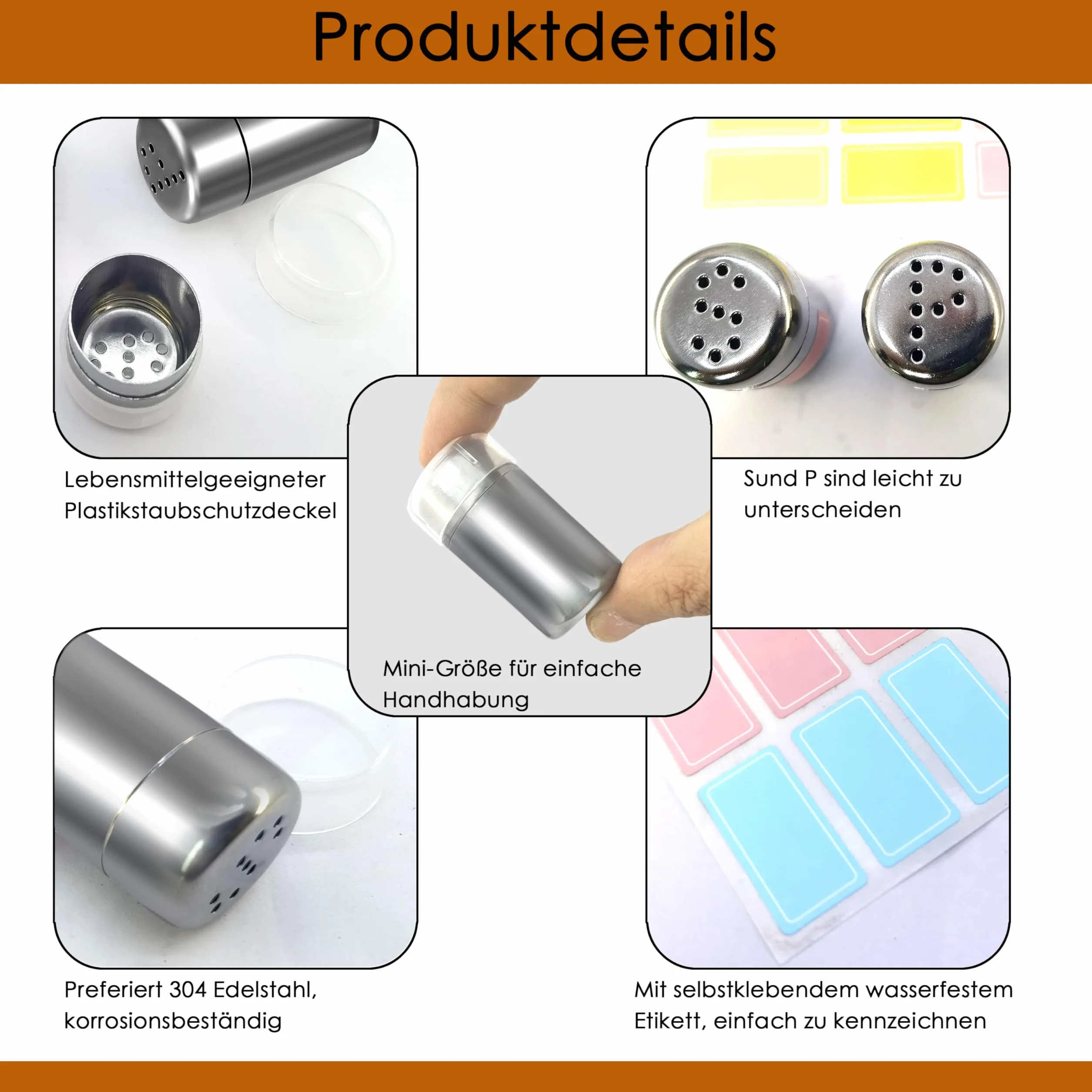 Mini solniczka do podróży 5 ml ze stali nierdzewnej 2 sztuki