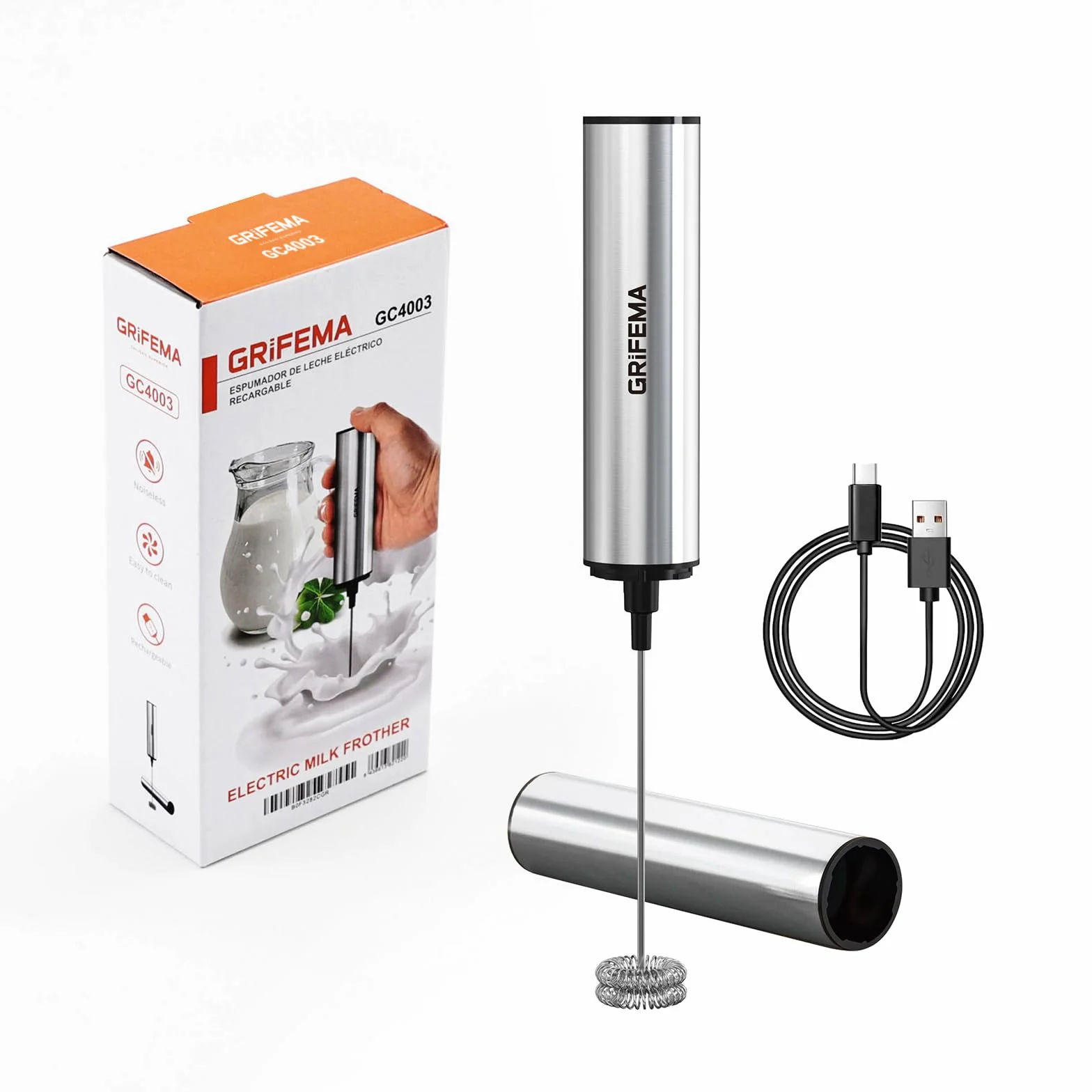GRIFEMA USB Akumulator spieniacz do mleka Elektryczny Trzepaczka Matcha 13000 obr./min, ergonomiczny, łatwy do czyszczenia, mini trzepaczka do mleka do cappuccino, kawa Bulletproof, shakes proteinowy