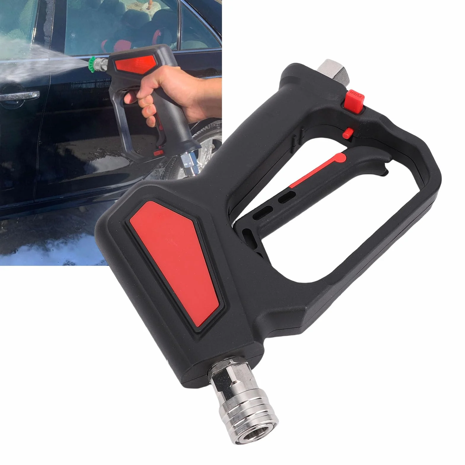 Pistolet do Myjki Ciśnieniowej, Wysokociśnieniowy Pistolet Natryskowy 5000 PSI 10,5 GPM z Szybkozłączem 1/4 Cala, Szybkozłączem 3/8 Cala, Złączki M22 14 Mm 15 Mm, do Mycia