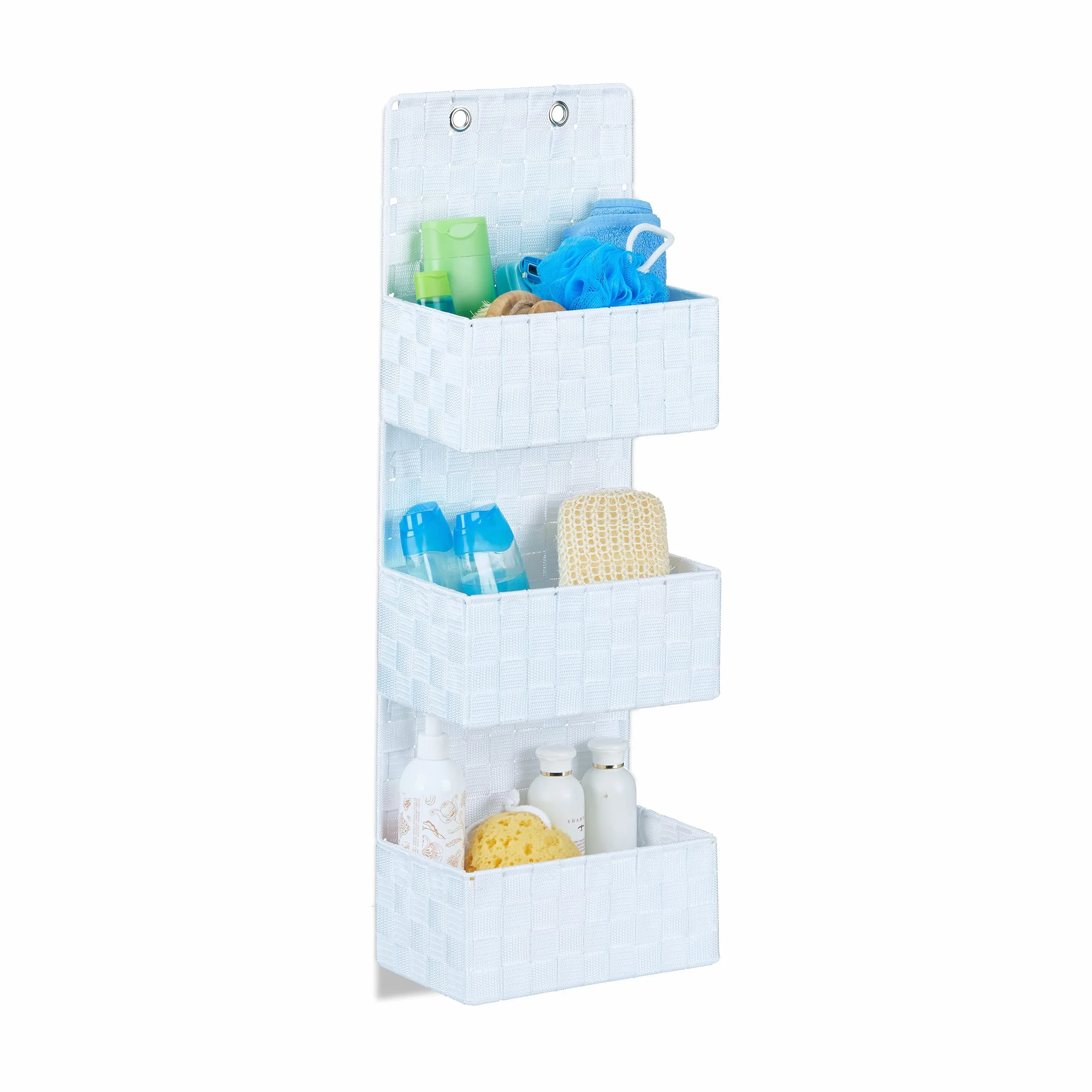 Relaxdays Wiszący organizer tkaninowy, organizer na drzwi z 3 koszami, 75 x 25 x 15 cm, biały