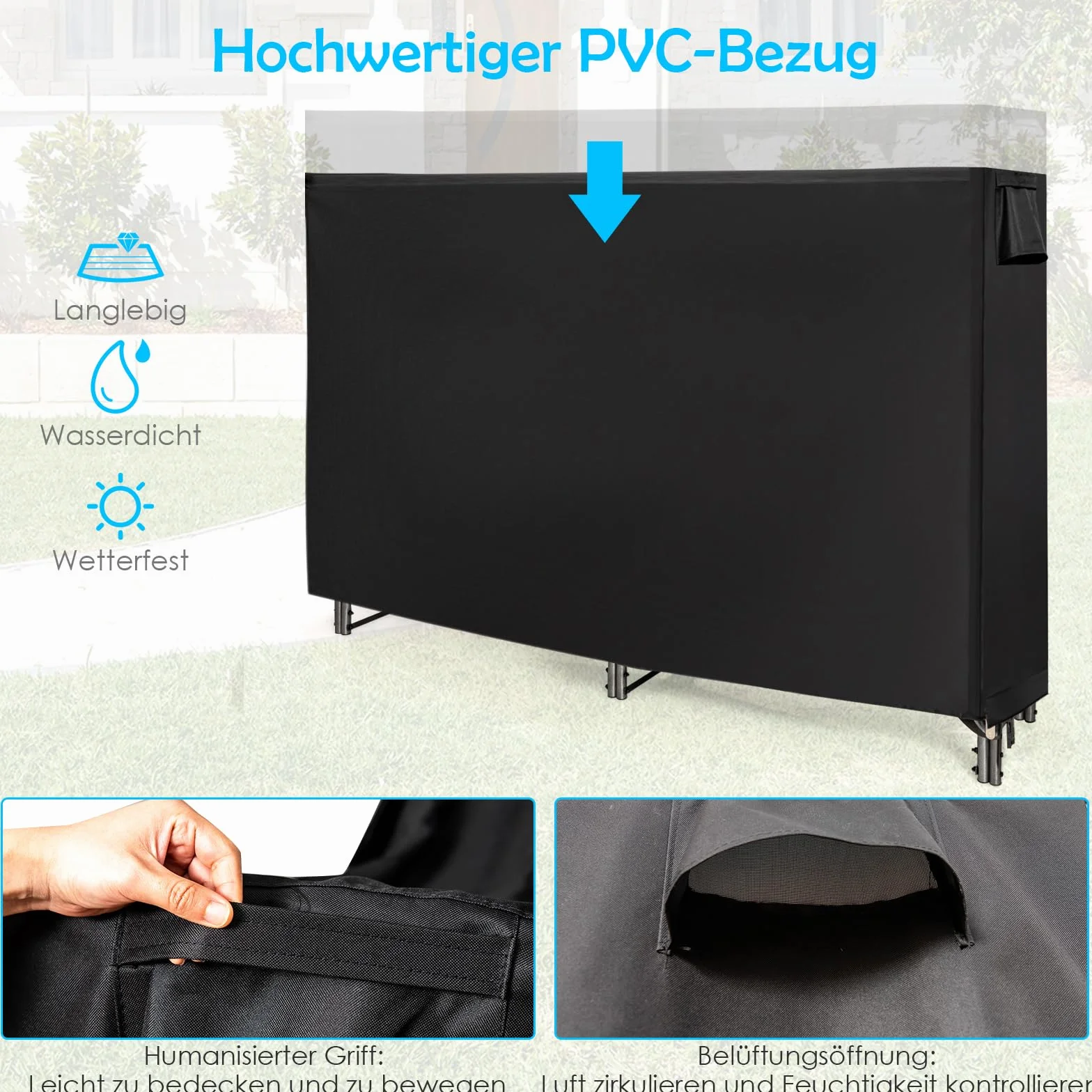 COSTWAY Metalowy regał na drewno kominkowe, 184 x 35,5 x 122,5 cm, regał na drewno opałowe z wodoodporną osłoną, stojak na drewno kominkowe, regał na drewno opałowe do użytku na zewnątrz