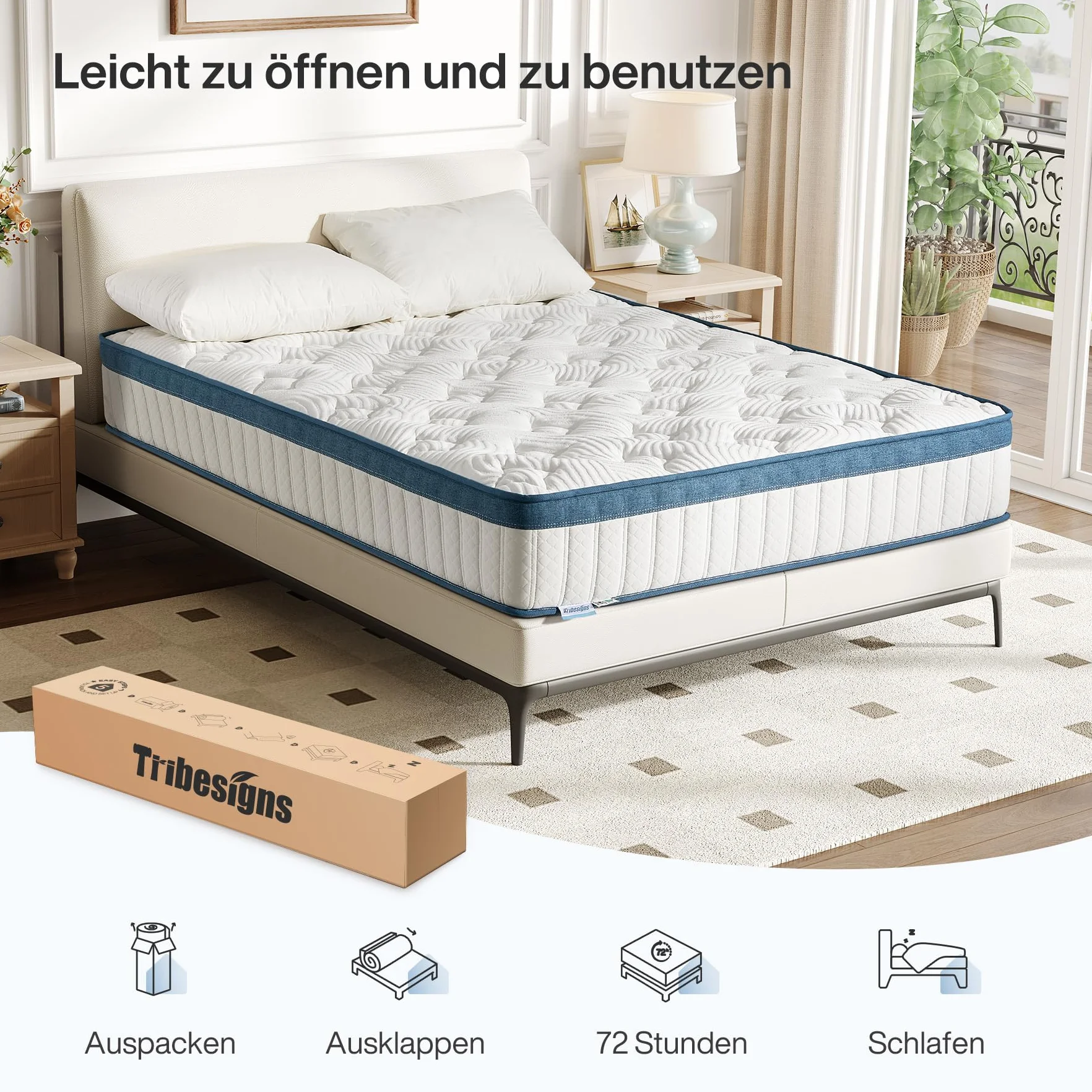 Tribesigns Materac 120 x 200 cm, wysokość 25 cm, materac ze sprężynami kieszeniowymi, średni stopień twardości H3, 7-strefowy materac ortopedyczny z certyfikatem Oeko-Tex, (120 x 200 x 25cm)