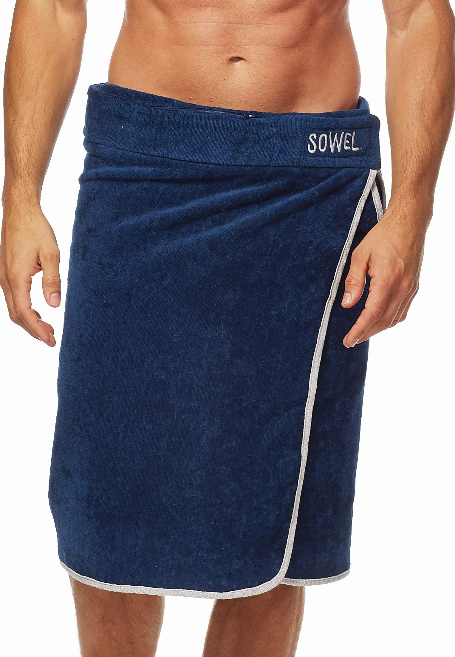 Sowel® Męski kilt do sauny, 100% bawełna ekologiczna, ręcznik do sauny z zapięciem na rzepy, 60 x 140 cm, granatowo-szary