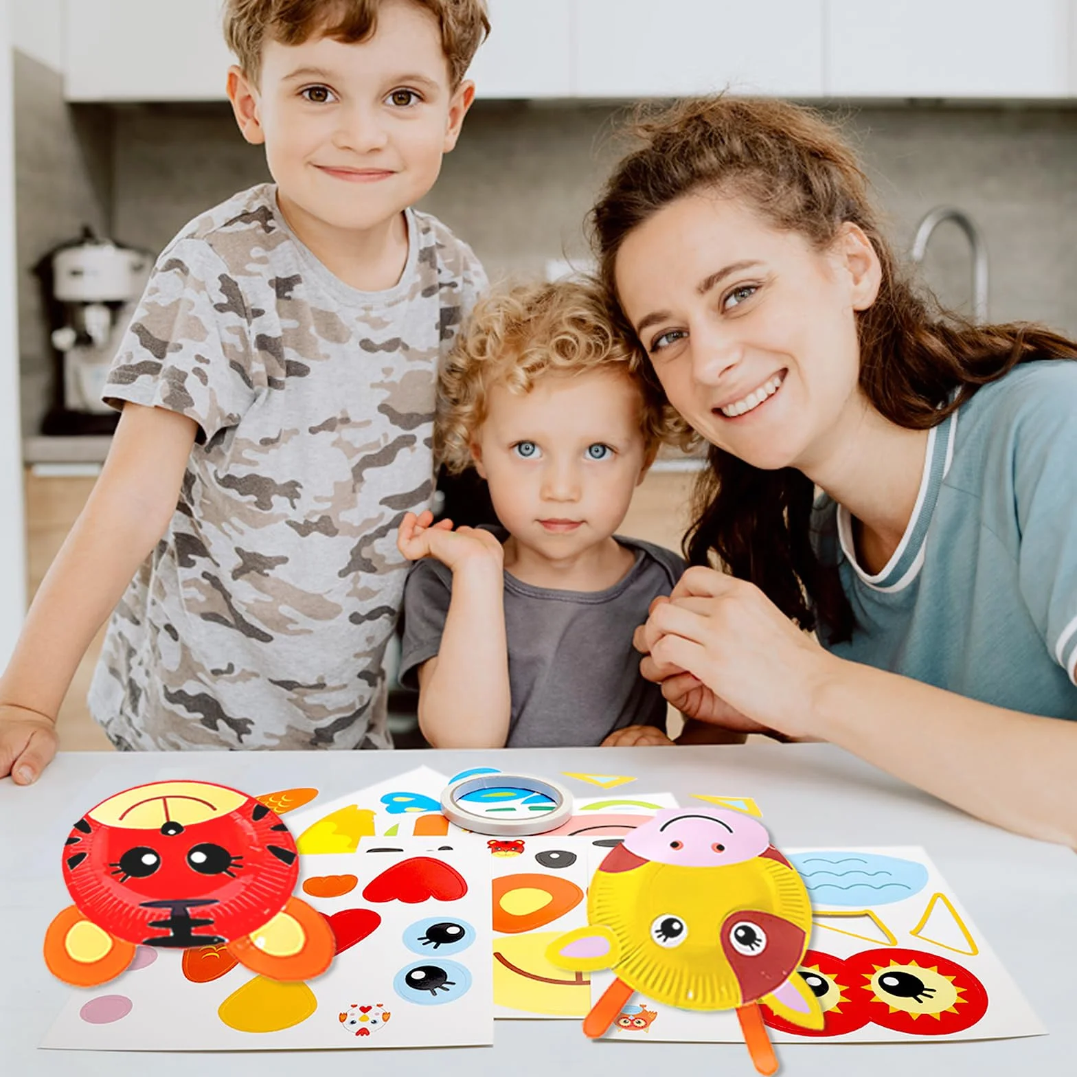 WOKICOR 10 sztuk papierowych talerzy, zestaw do majsterkowania dla dzieci, scrapbooking na urodziny dziecka, początek roku szkolnego, prezent na wiosnę, zwierzęta DIY, kreatywne talerze, zestawy do