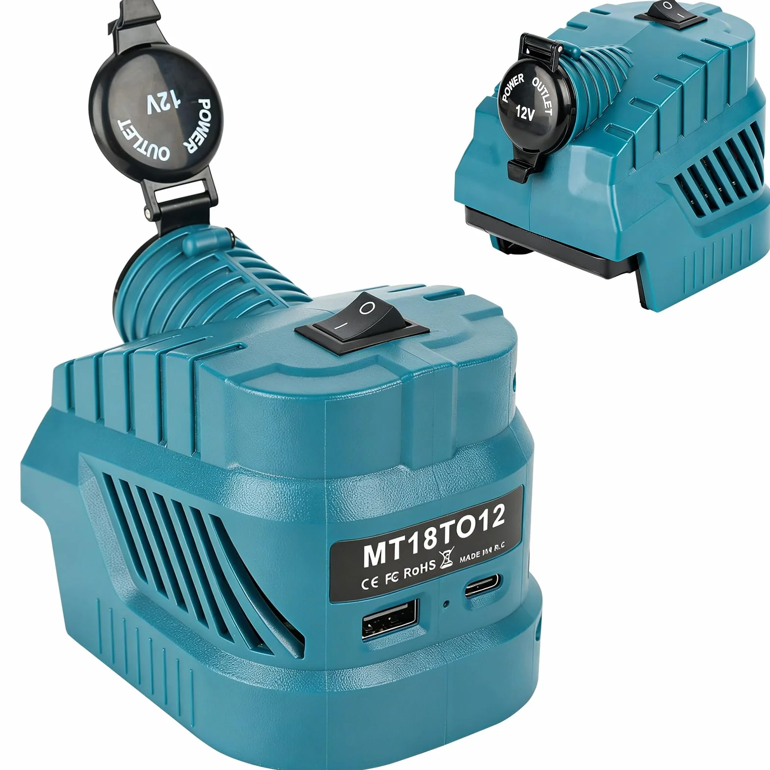 Konwerter Step Down kompatybilny z baterią litową Makita 18 V (bateria nie jest dołączona), adapter regulatora napięcia 18 V na 12 V z zapalniczką i portem USB