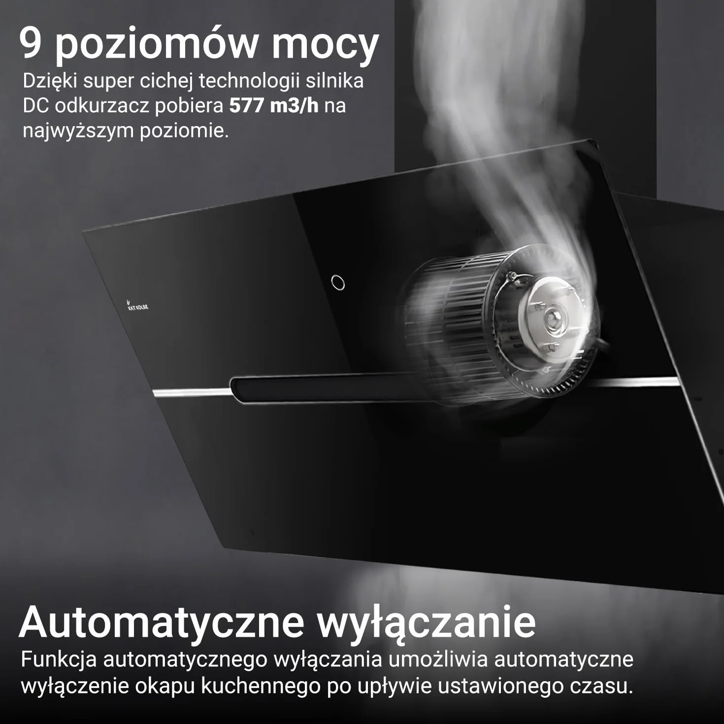 KKT KOLBE Okap kuchenny 80 cm/bezgłowa okap ścienny/stal nierdzewna/czarne szkło/Wi-Fi/automatyczne wybiegi / oświetlenie LED RGBW / obsługa SensorTouch/ECCO809SHCM