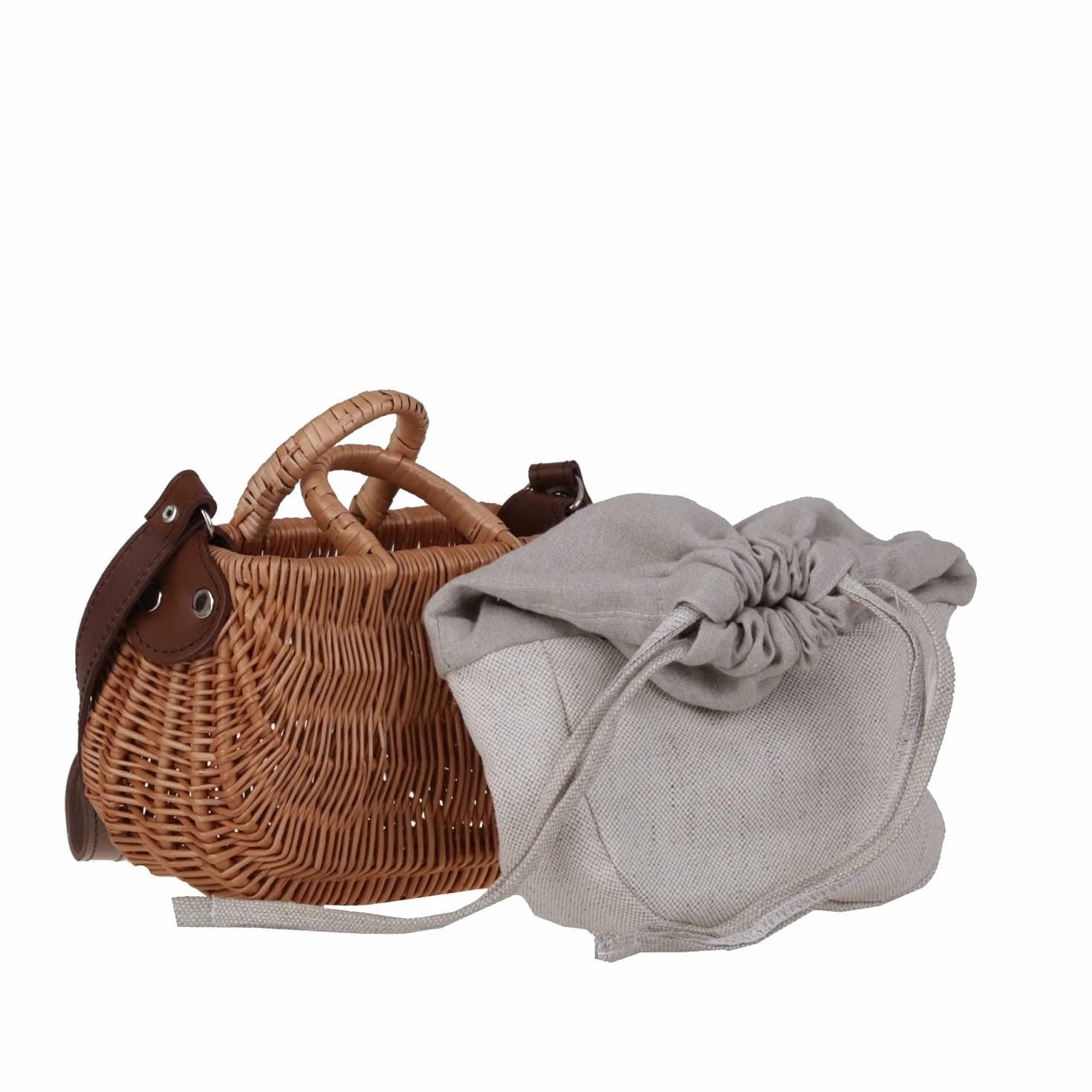e-wicker24 Mała torba w kolorze beżowym, pleciona torba z wikliny z uchwytem