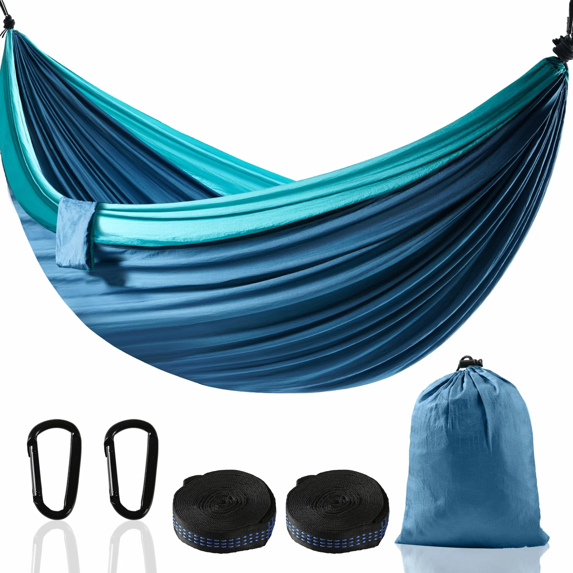 Hamak XXL dla 2 osób, 300 x 200 cm, składany, ultralekki i przenośny, hamaki zewnętrzne z udźwigiem 300 kg, idealny do ogrodu, campingu, podróży (jeziorno niebieski)