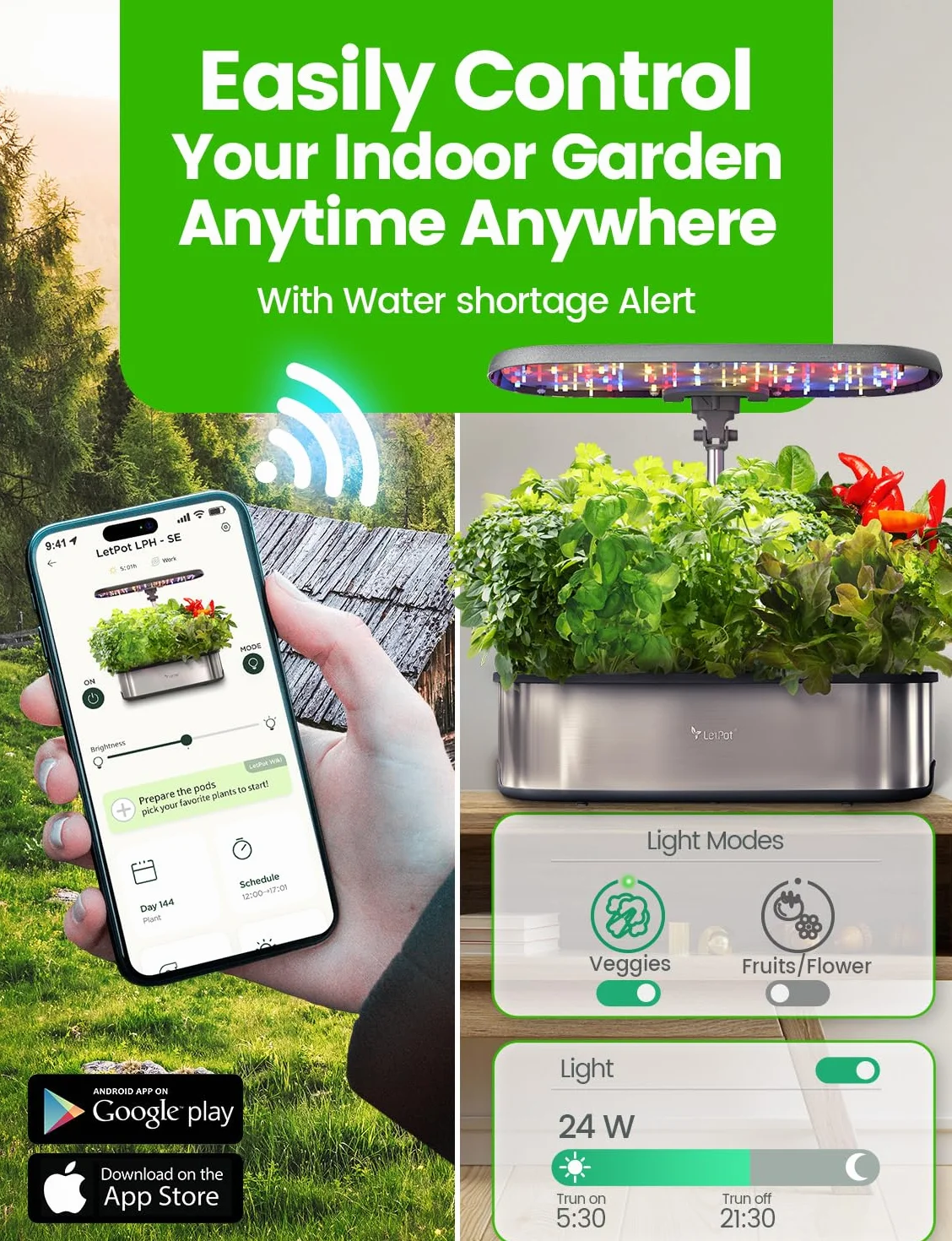 LetPot LPH-SE Inteligentny system hydroponiczny, 12 inteligentnych saszetek ogrodowych z ziołami, do wnętrz, ogrodu wewnętrznego, sterowanie aplikacją i WiFi, z diodami LED