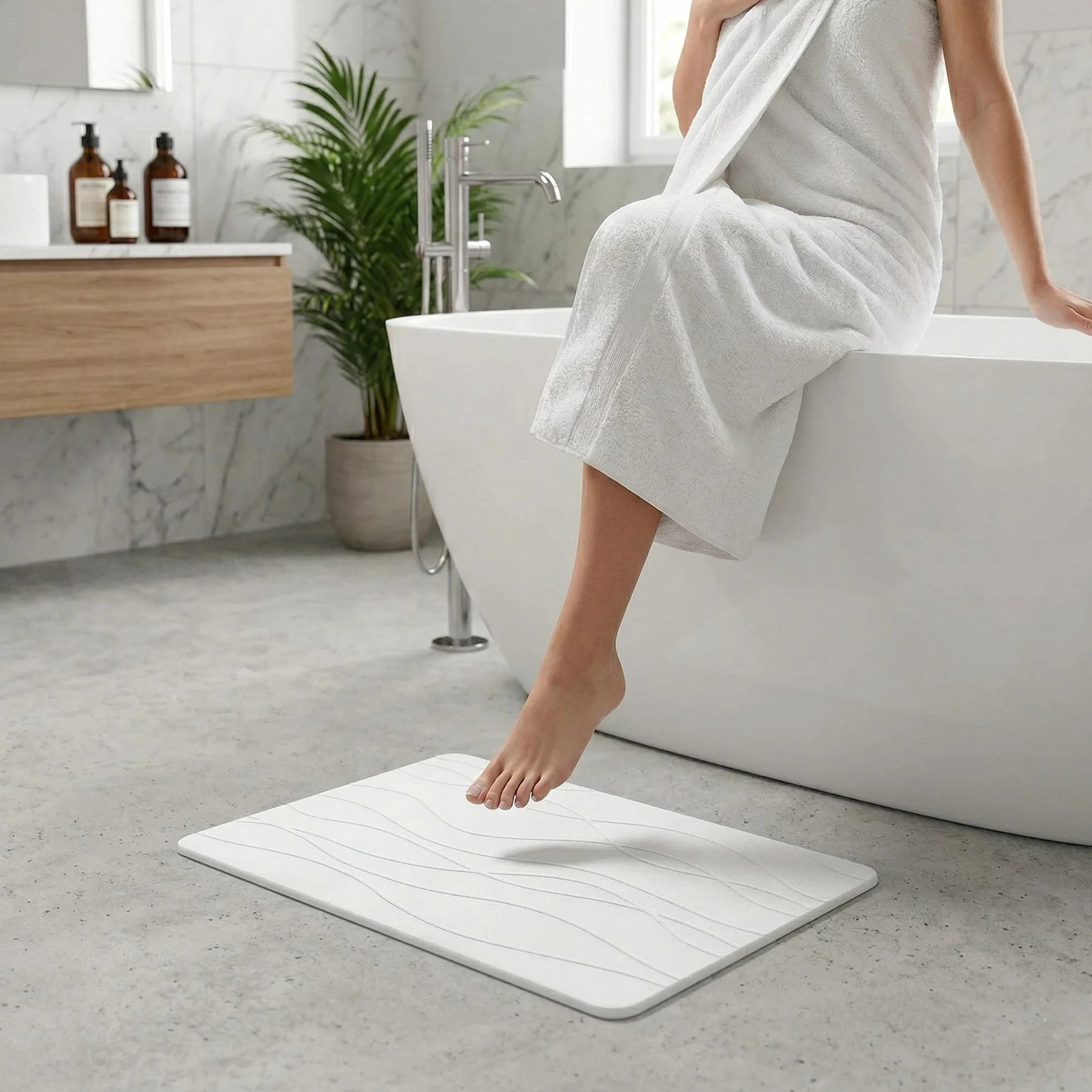 NK Diatomitowa Mata Łazienkowa 60 x 40 cm - Superchłonna Kamienna Mata, Szybkoschnąca i Antypoślizgowa pod Prysznic, Stone Bath Mat