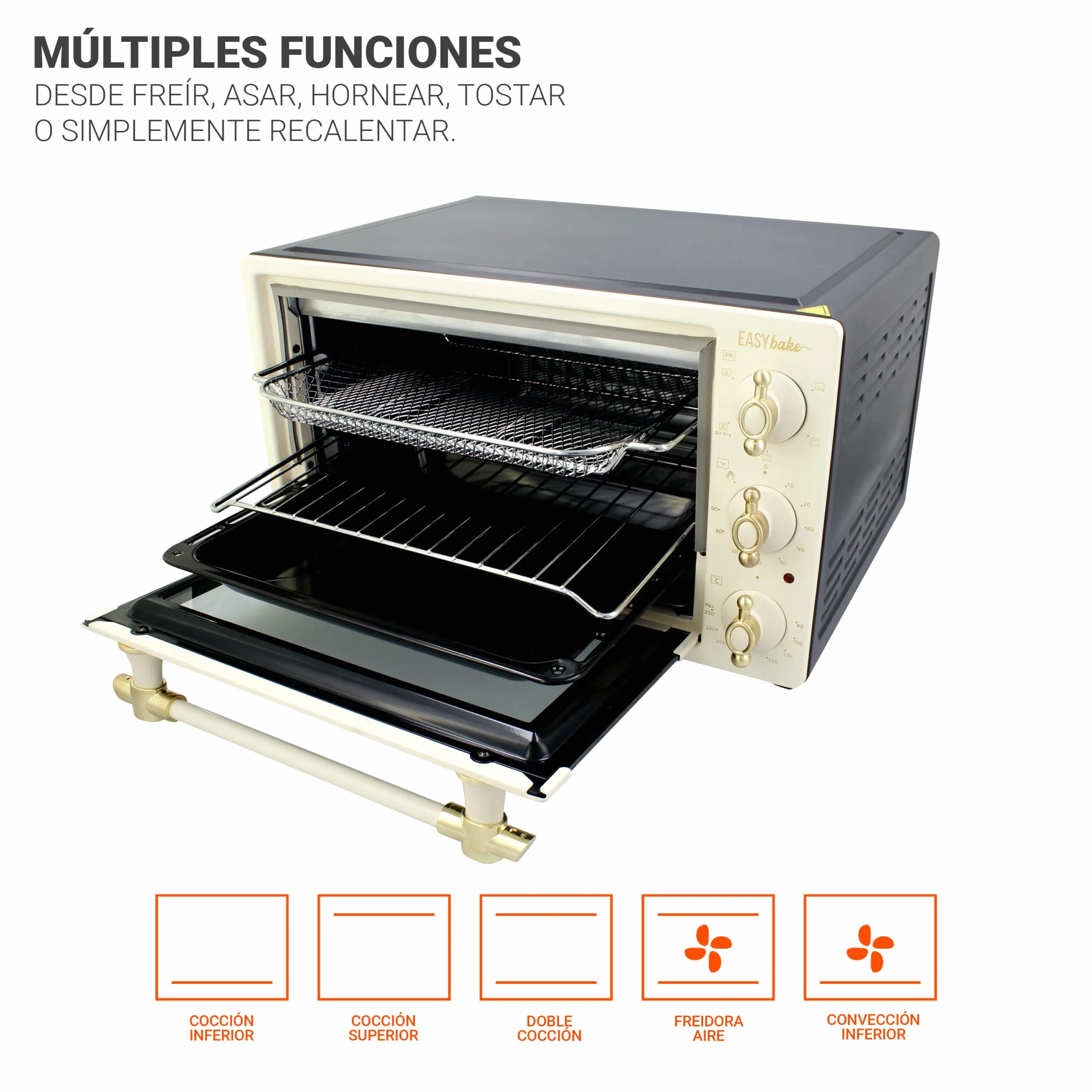 TM Electron EASYBAKE TMPHO020REB minipiekarnik retro z funkcją frytownicy bez oleju, 20 litrów, regulowana temperatura 80 ° C do 250 ° C, 5 funkcji, zawiera 4 akcesoria.