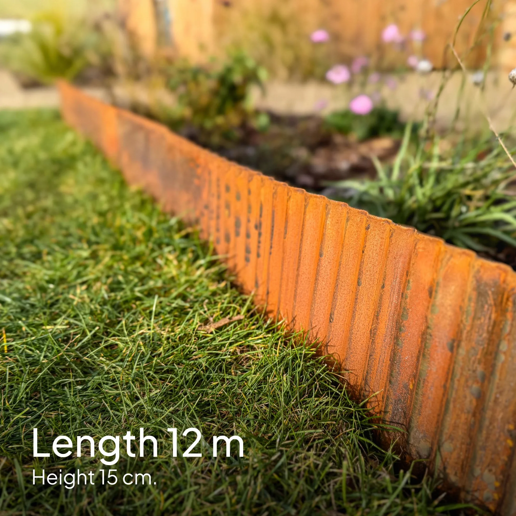UNIGARDIA Obrzeże Trawnikowe z Corten Stali 12 m – Metalowe Obrzeże Rabat, Wysokość 15 cm – Łatwy Montaż – Elastyczne Obrzeże Rabat z Rdzą, 1 Para Rękawic Montażowych w Zestawie.