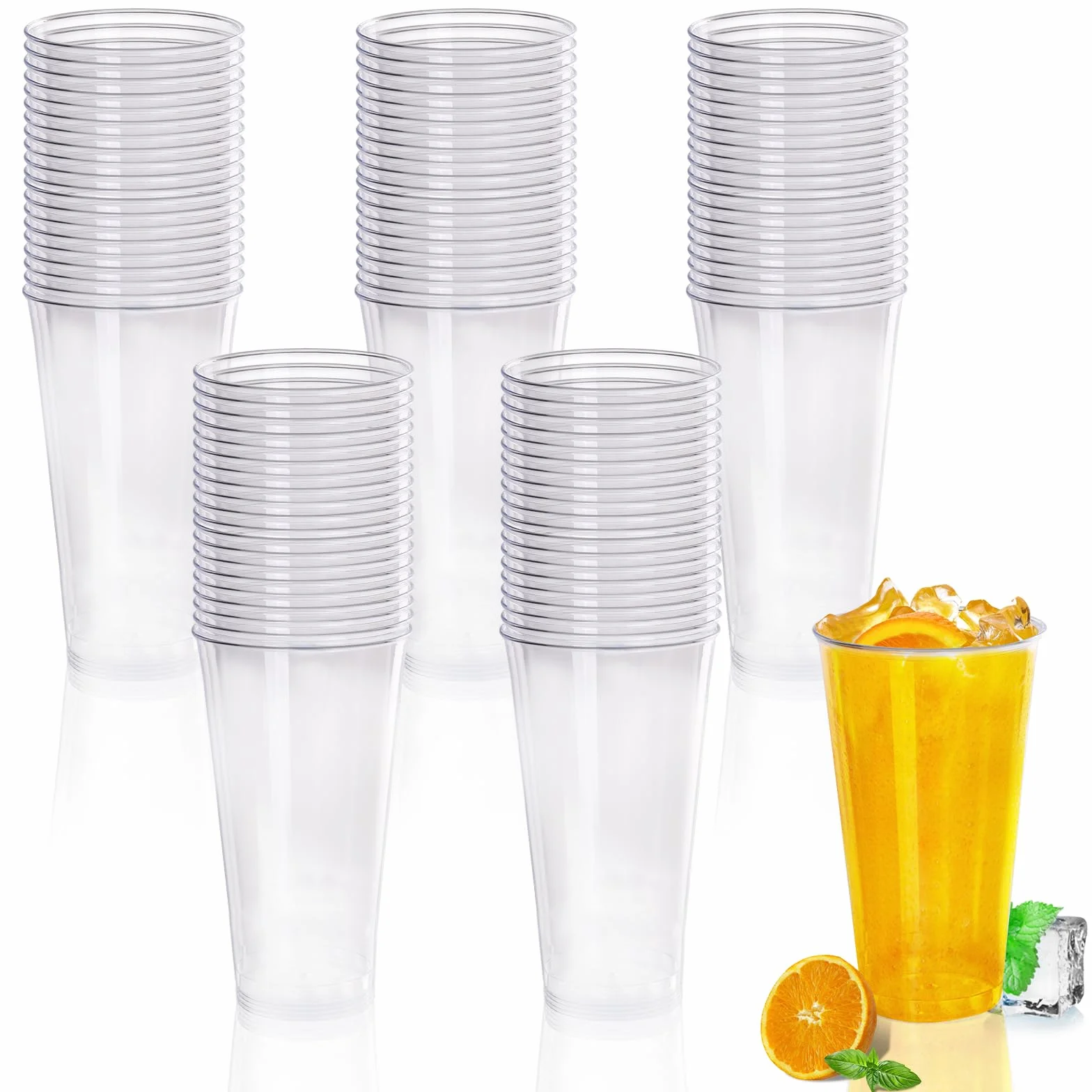 Gucass 100 szt. kubków do picia z twardego plastiku 480 ml wielokrotnego użytku zestaw imprezowy