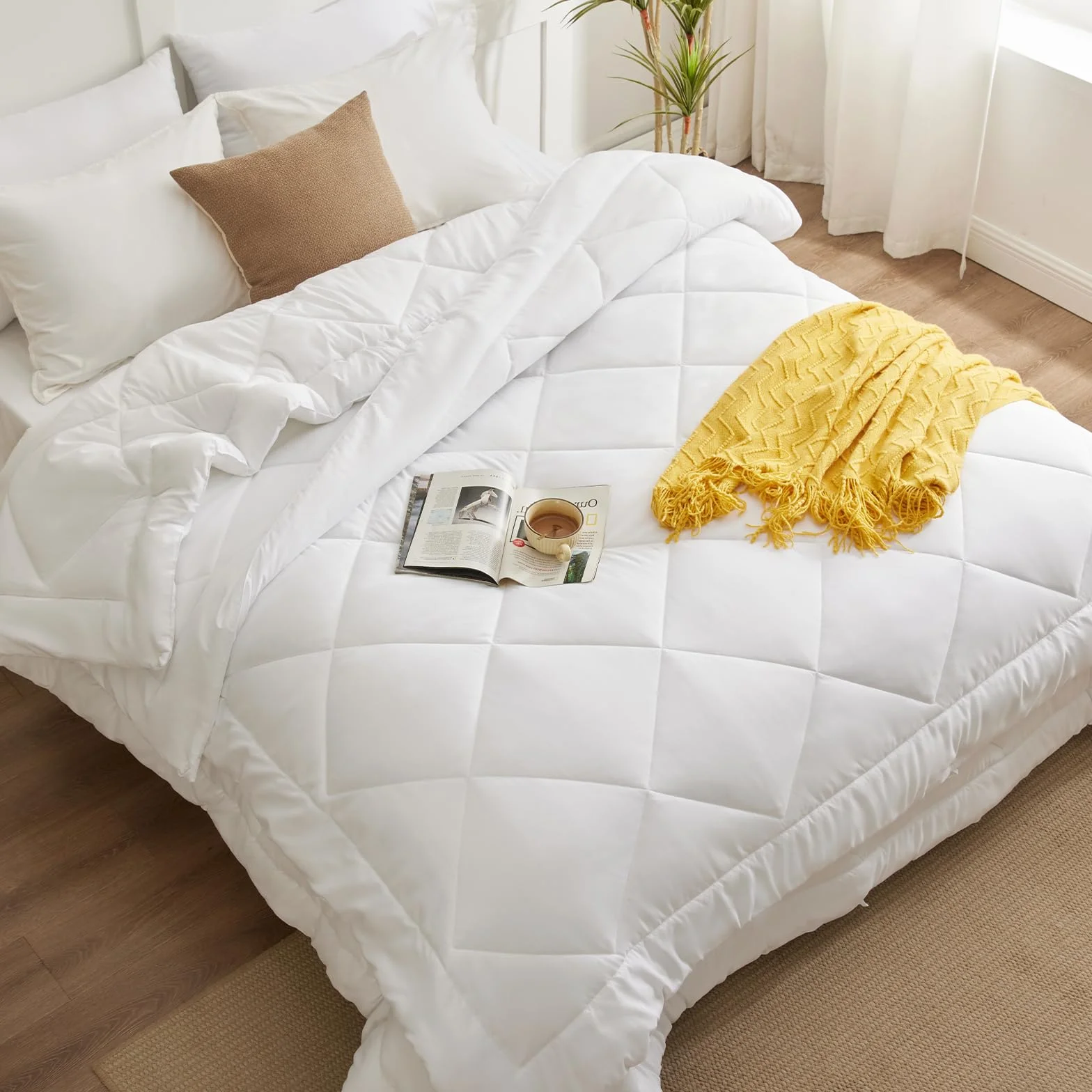 CozyLux Kołdra 260 x 240 4 pory roku 3 w 1 (150 g/m² + 300 g/m²= 450 g/m²) Lekka kołdra + połowa sezonu = ciepła zima z zatrzaskami, 240 x 260 biały