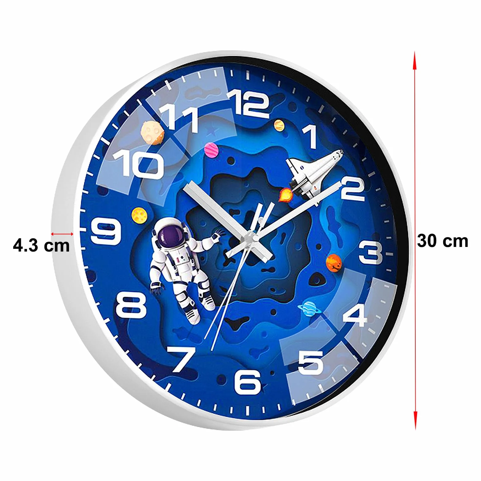 Zegar dziecięcy 30 cm cichy nietykający kwarcowy dekoracyjny zegar astronauta podróż dzieci okrągły zegar ścienny do sypialni, salonu, klasy, kuchni, pokoju dziecięcego