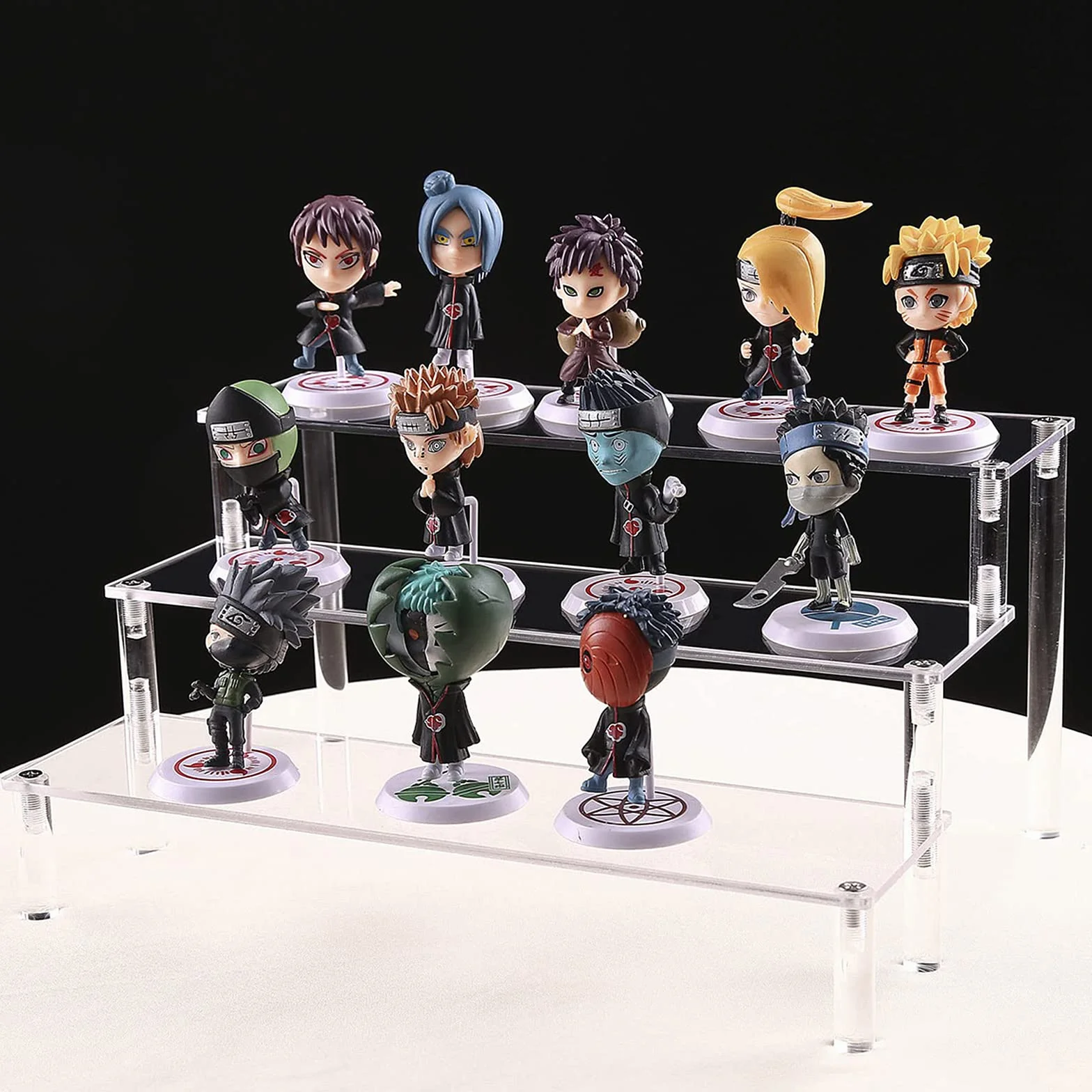 Akrylowy stojak ekspozycyjny, 3-poziomowy stojak stołowy, 3-poziomowa półka ekspozycyjna na figurki Amiibo POP, babeczki, kosmetyki, dekoracje i przedmioty kolekcjonerskie