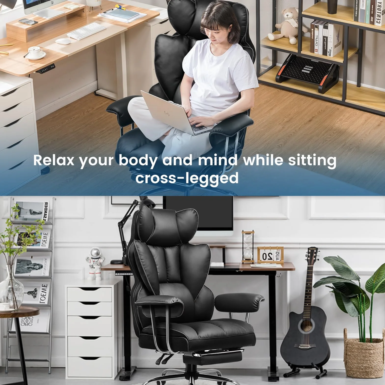 GTPLAYER Fotel gamingowy, ergonomiczny fotel biurowy z podnóżkiem, powierzchnia z materiału, poduszka sprężynowa, fotel gamingowy, obciążenie 150 kg, kolor czarny