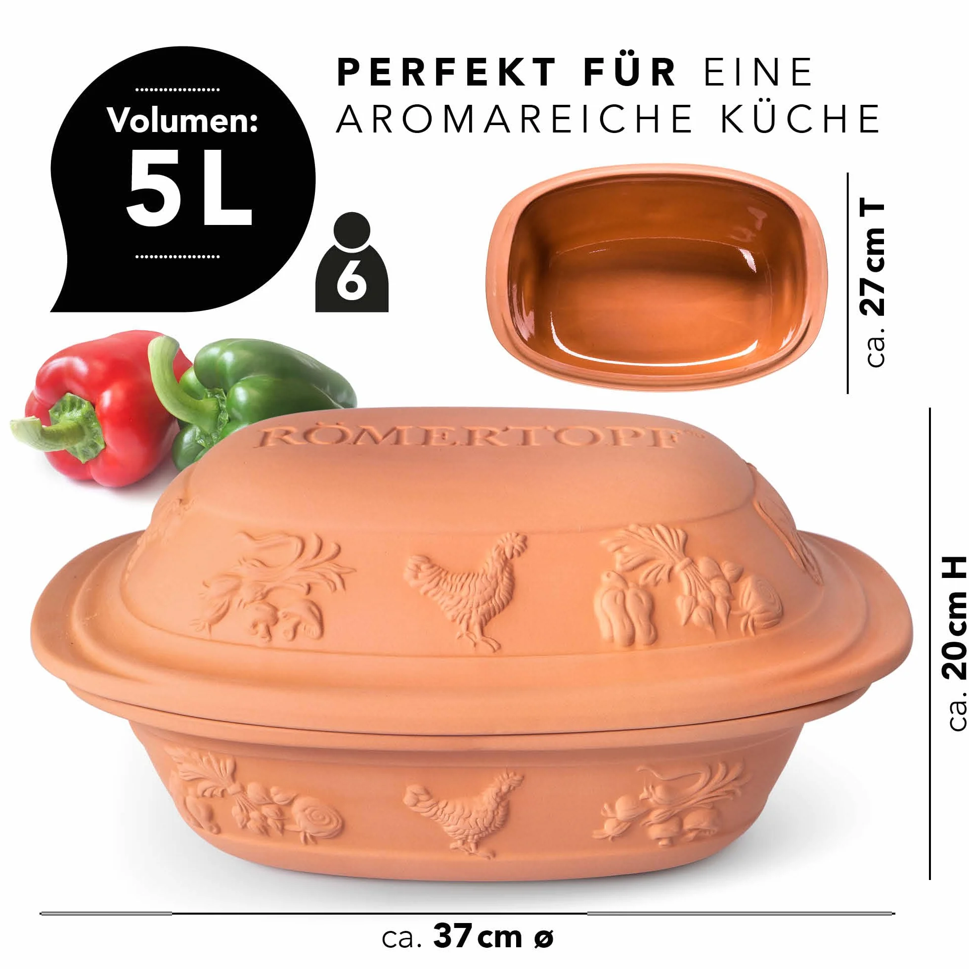 Römertopf Rustico Ceramiczny Parowar z Naturalnej Gliny 5 Litrów na 6 Osób