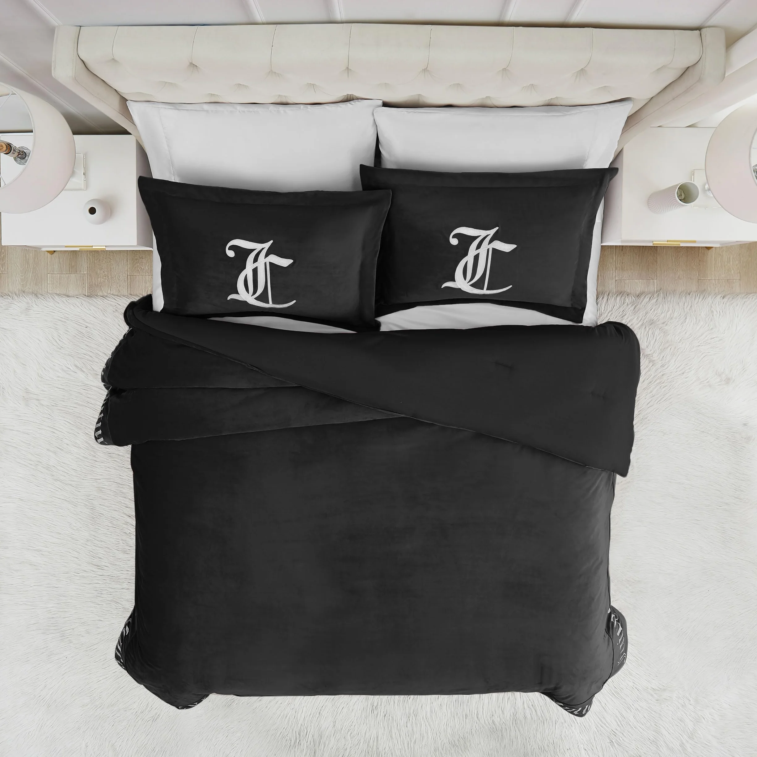 Juicy Couture 2-częściowy zestaw pościeli Twin/Twin XL w stylu gotyckim, zawiera 1 poszwę na kołdrę 228 x 173 cm i 1 poszewkę 50 x 66 cm, odporne na zagniecenia, wystrój sypialni premium, czarny