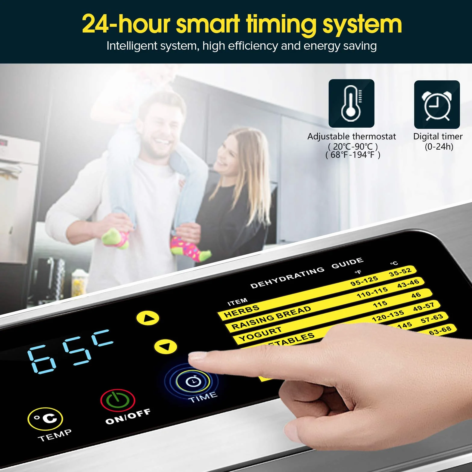 Suszarka do żywności ze stali nierdzewnej 12 garnków podwójny wentylator 360° timer 24h regulacja temperatury 20-90°C