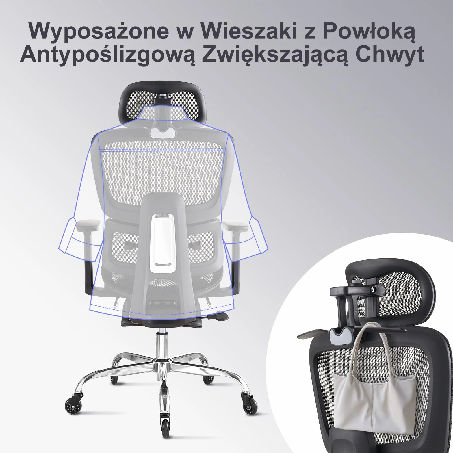 LarkLeaves Ergonomiczne Krzesło Biurowe z Podnóżkiem, 5-Stopniowe Regulowane Oparcie, 2D Podparcie Lędźwiowe, 3D Podłokietniki, Siatka z Poduszką na Szyję i Gumowe Kółka, Odchylenie 145°, Czarne