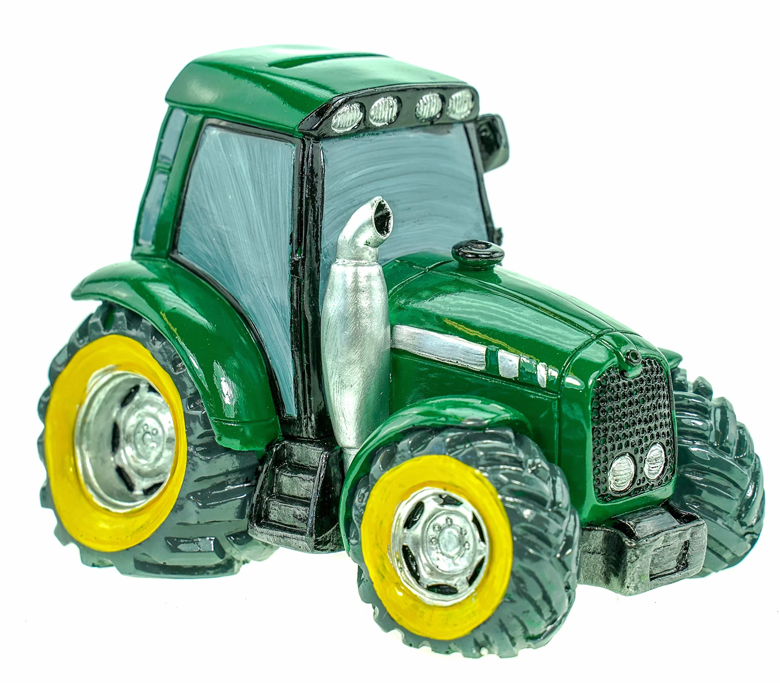 Kremers Schatzkiste Zielona skarbonka, traktor, ręcznie malowana, 16 cm, figurka, farma, prezent dla dzieci i dorosłych, prezent w stylu rolniczym, w stylu komiksowym