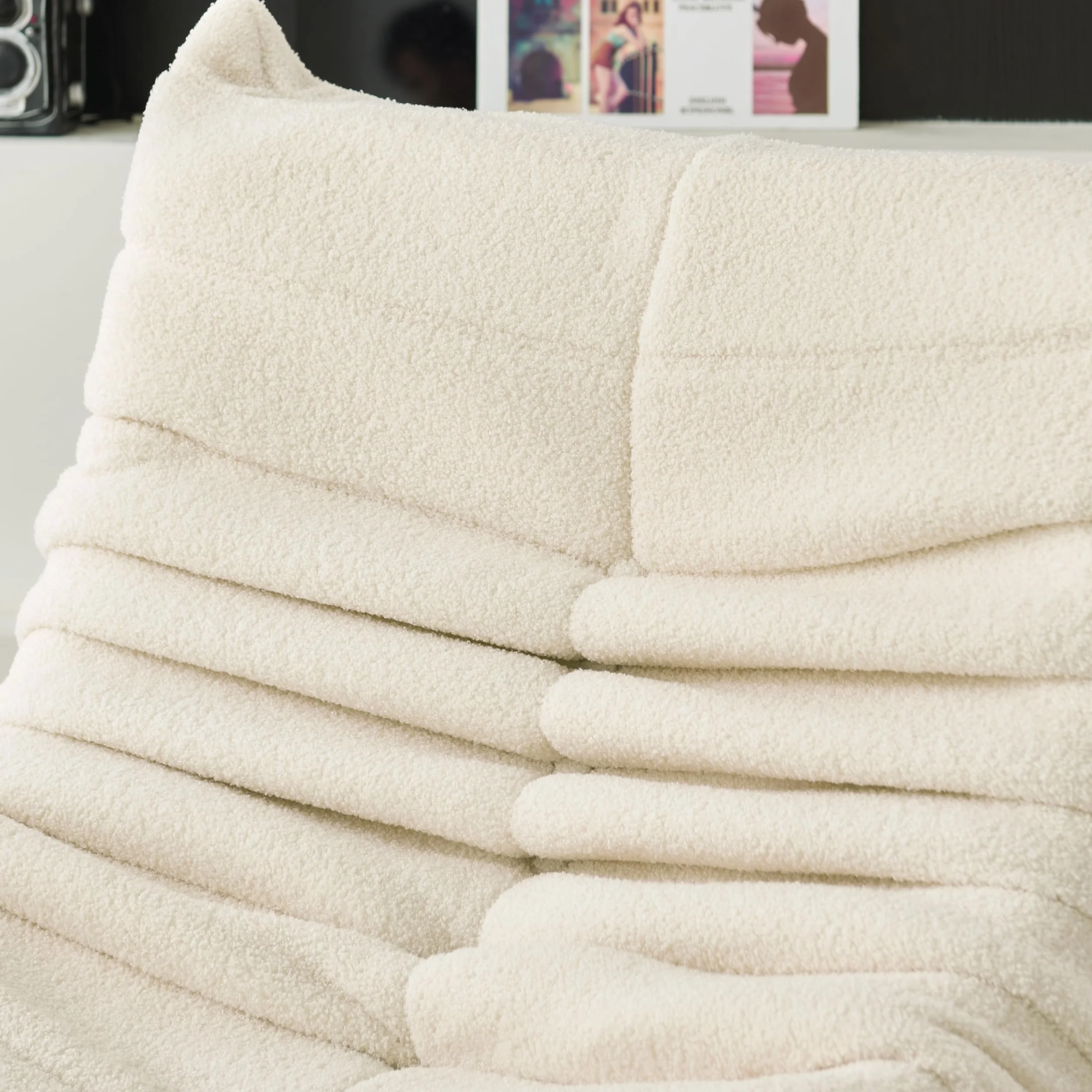 Worek do siedzenia, sofa podłogowa, sofa Togo o ergonomicznym wzornictwie, z pokrowcem ze sztucznego futra i super miękkim schowkiem, Bean Bag do sypialni, salonu (beżowy)