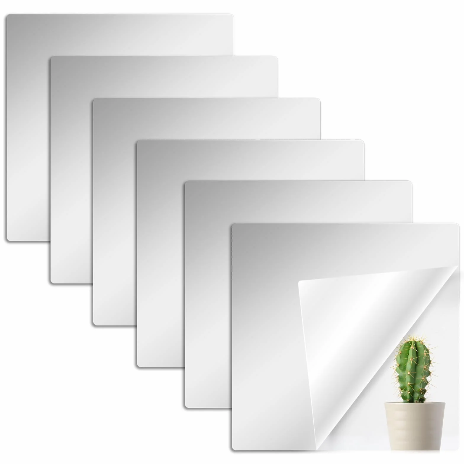 6 sztuk akrylowych luster samoprzylepnych, 20 x 20 cm, płytki lustrzane, samoprzylepne, lustro do przyklejenia, lustro ścienne, do łazienki, salonu, szafy