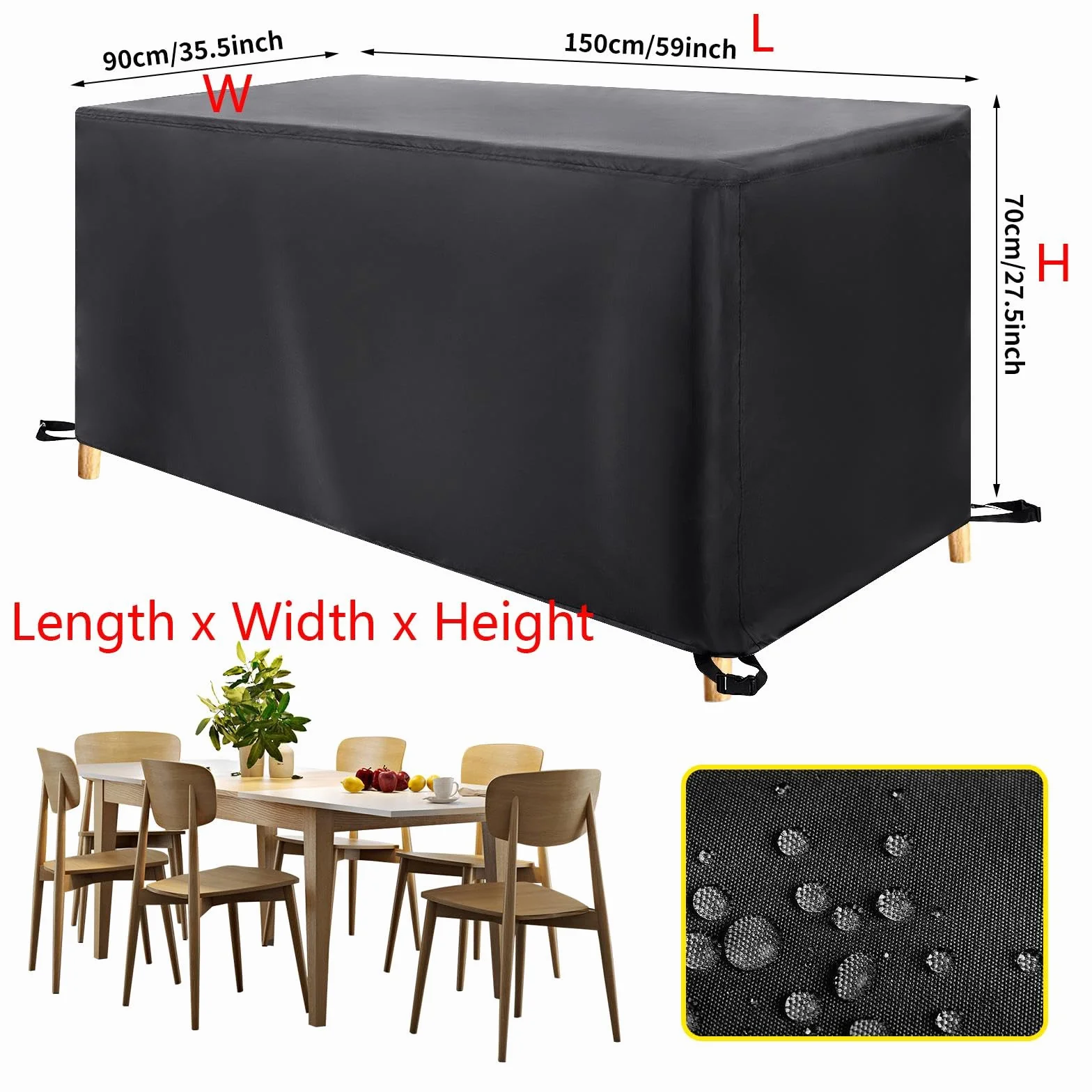 Pokrowiec na meble ogrodowe 150 x 150 x 90 cm (dł. x szer. x wys.) pokrowce na meble ogrodowe, pokrowiec na prostokątny zestaw mebli ogrodowych do użytku na zewnątrz, wodoodporny stół zewnętrzny,