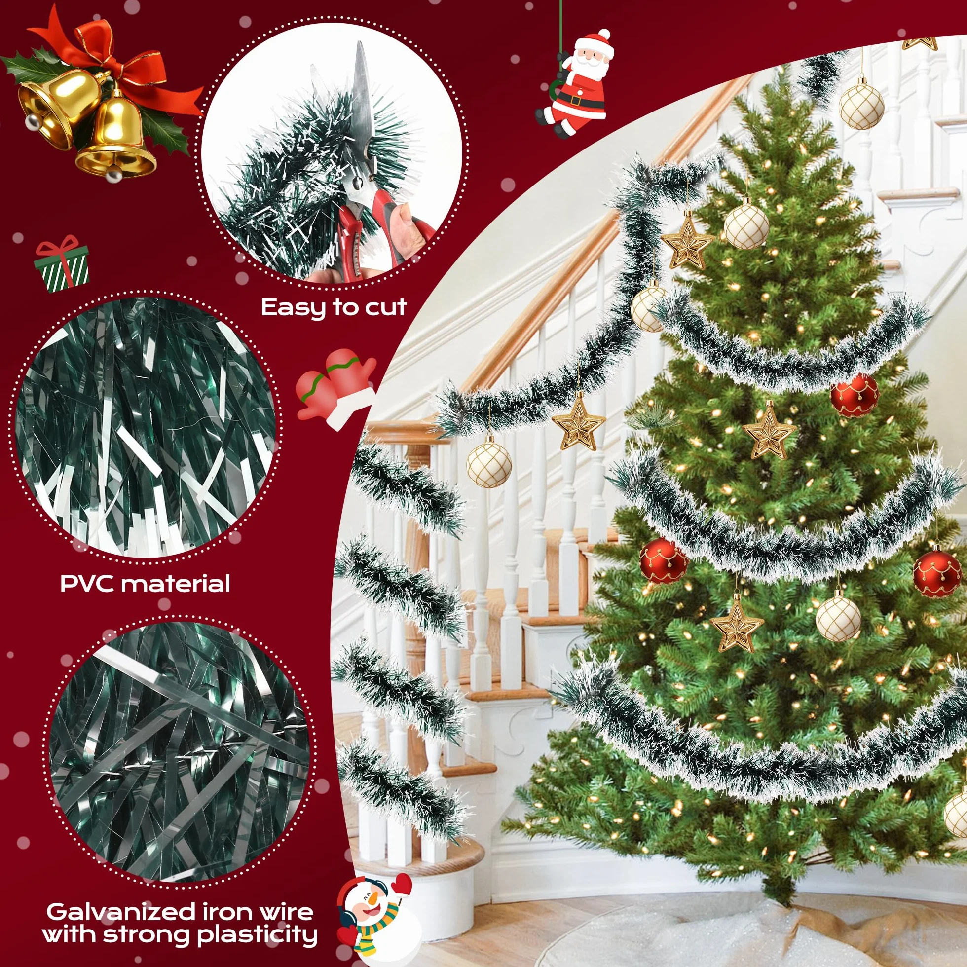 Girlanda Dekoracyjna 15m Zielona, Sztuczna Girlanda z PVC 8,5cm, Elastyczna Girlanda Dekoracyjna do Domu, Ogrodu, Balkonu, Schodów, Stołu i Dekoracji Weselnych