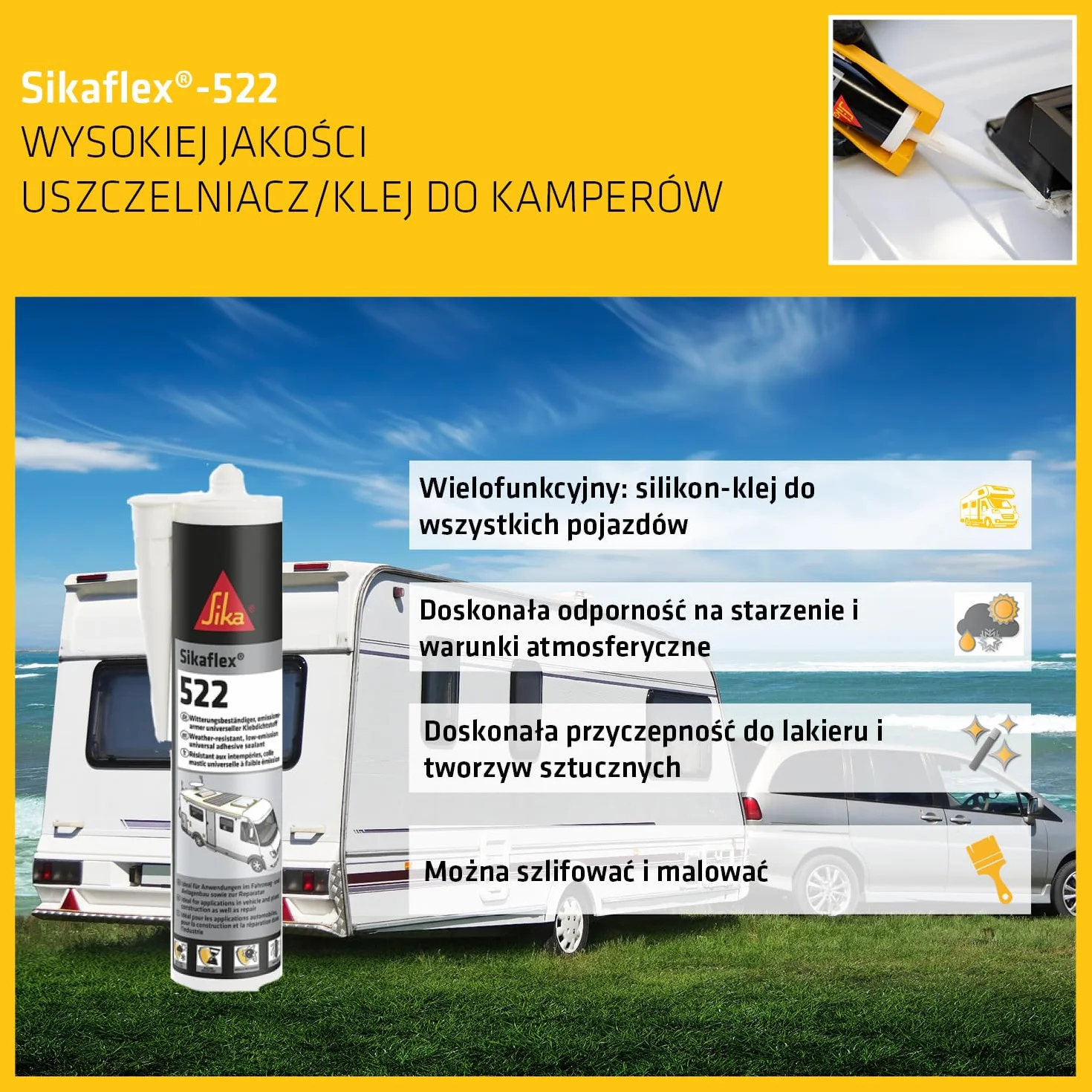 SIKA - Klej i uszczelniacz - Sikaflex 522 Caravan - Do kamperów i przyczep kempingowych - Do użytku wewnątrz i na zewnątrz - elastyczny - 300 ml