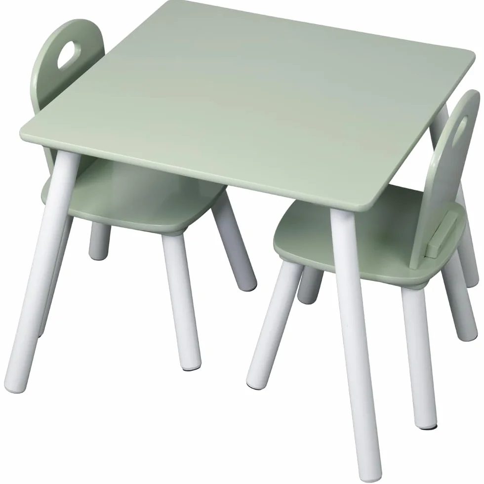 Kesper | stolik dziecięcy z 2 krzesłami, materiał: płyta pilśniowa, wymiary: 55 x 55 x 45 cm, kolor: biały, zielony | 17733 13