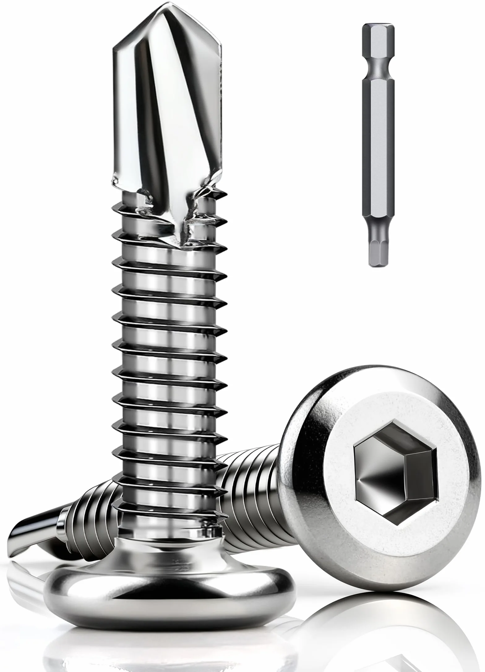 60 sztuk wkrętów samogwintujących ze stali nierdzewnej 410, 5,5 x 16 mm, wkręty samogwintujące, płaskie, wkręty z łbem sześciokątnym, śruby ze stali nierdzewnej, do metalu, drewna, z wiertłem