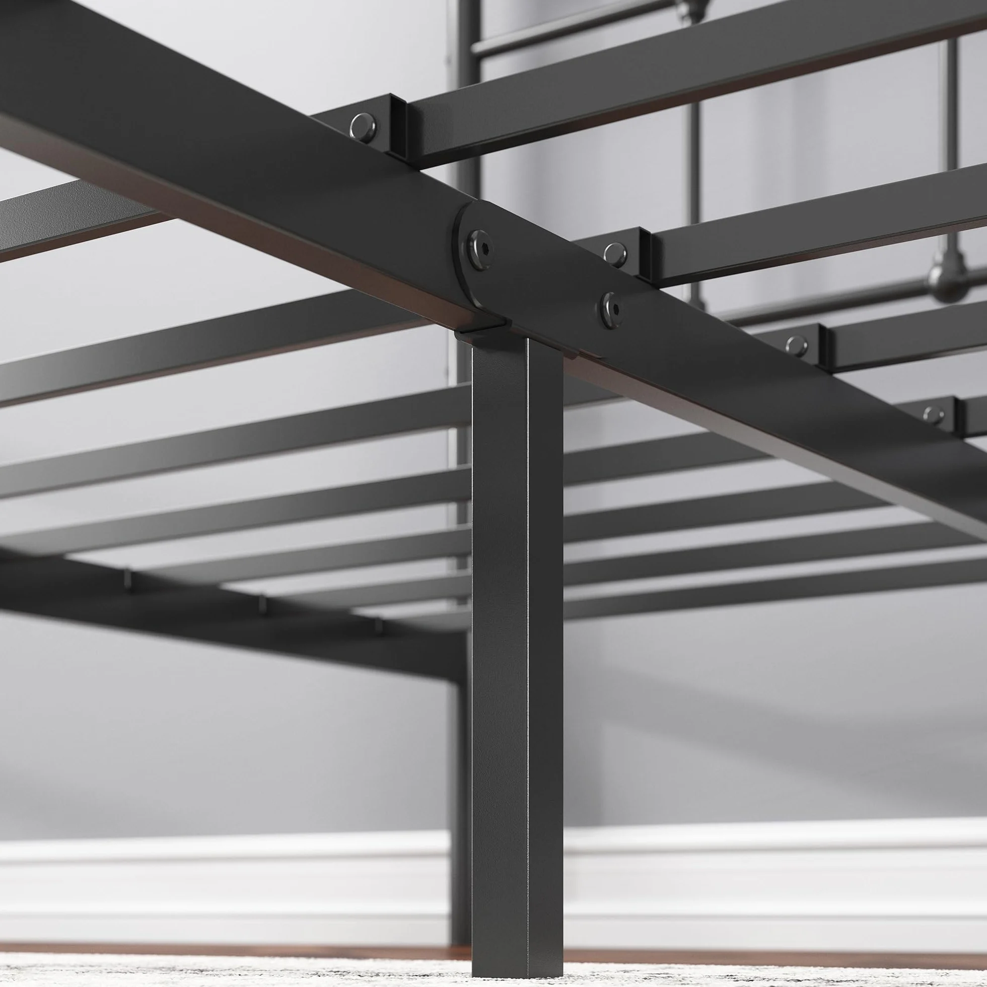 Zinus Nicholas łóżko 140 x 200 cm – wysokość 31 cm z miejscem do przechowywania pod łóżkiem – metalowa rama łóżka platformowego z zagłówkiem i podnóżkiem – czarne