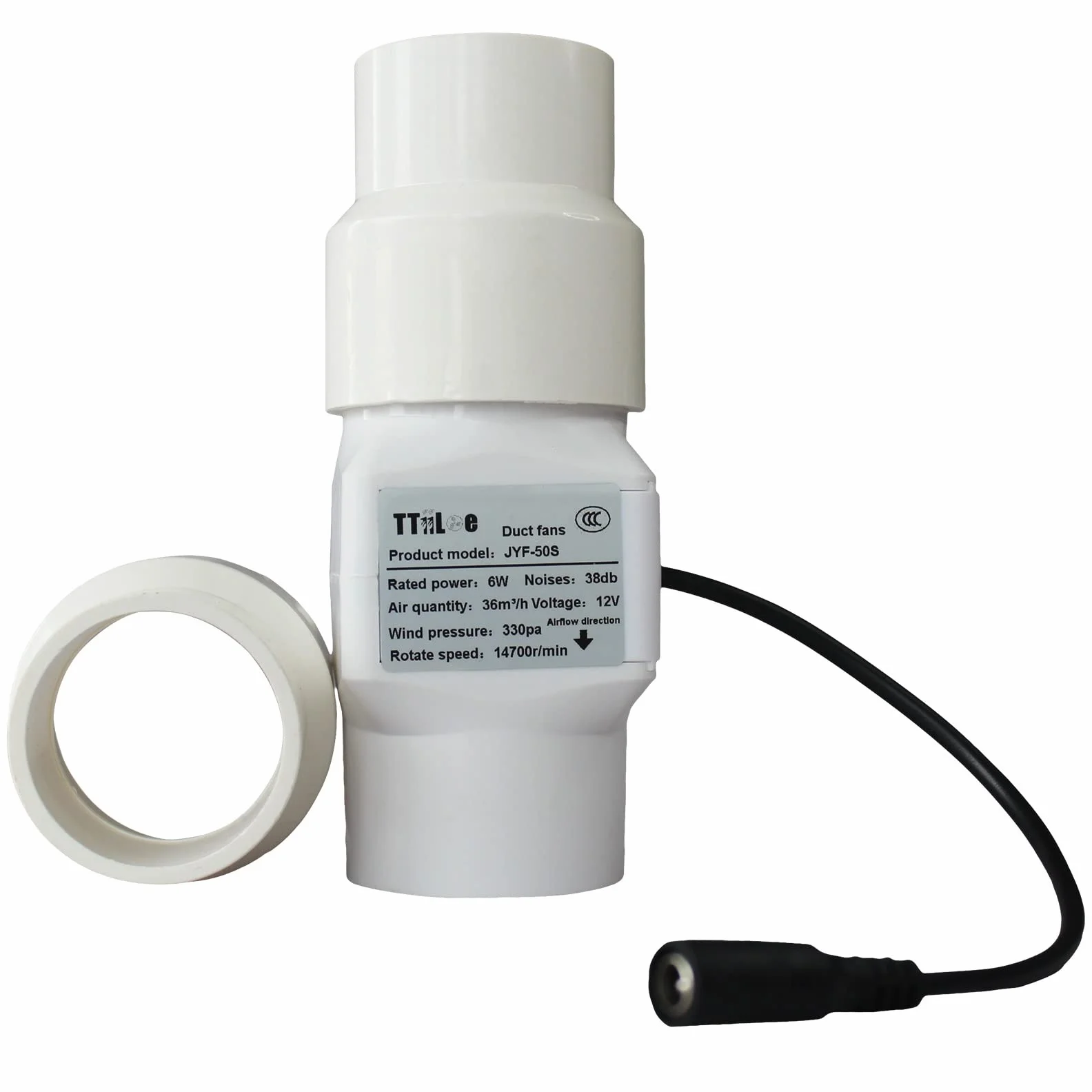 50 mm 2 cale Mały wentylator kanałowy z 40 mm interfejsem rur PVC 6 W 12 V 22 CFM Wentylacja do wzmacniania sklepienia piwnicy, szklarni, strychu, kuchni (Kolor: prędkość regulowana, Rozmiar: 50 mm/40