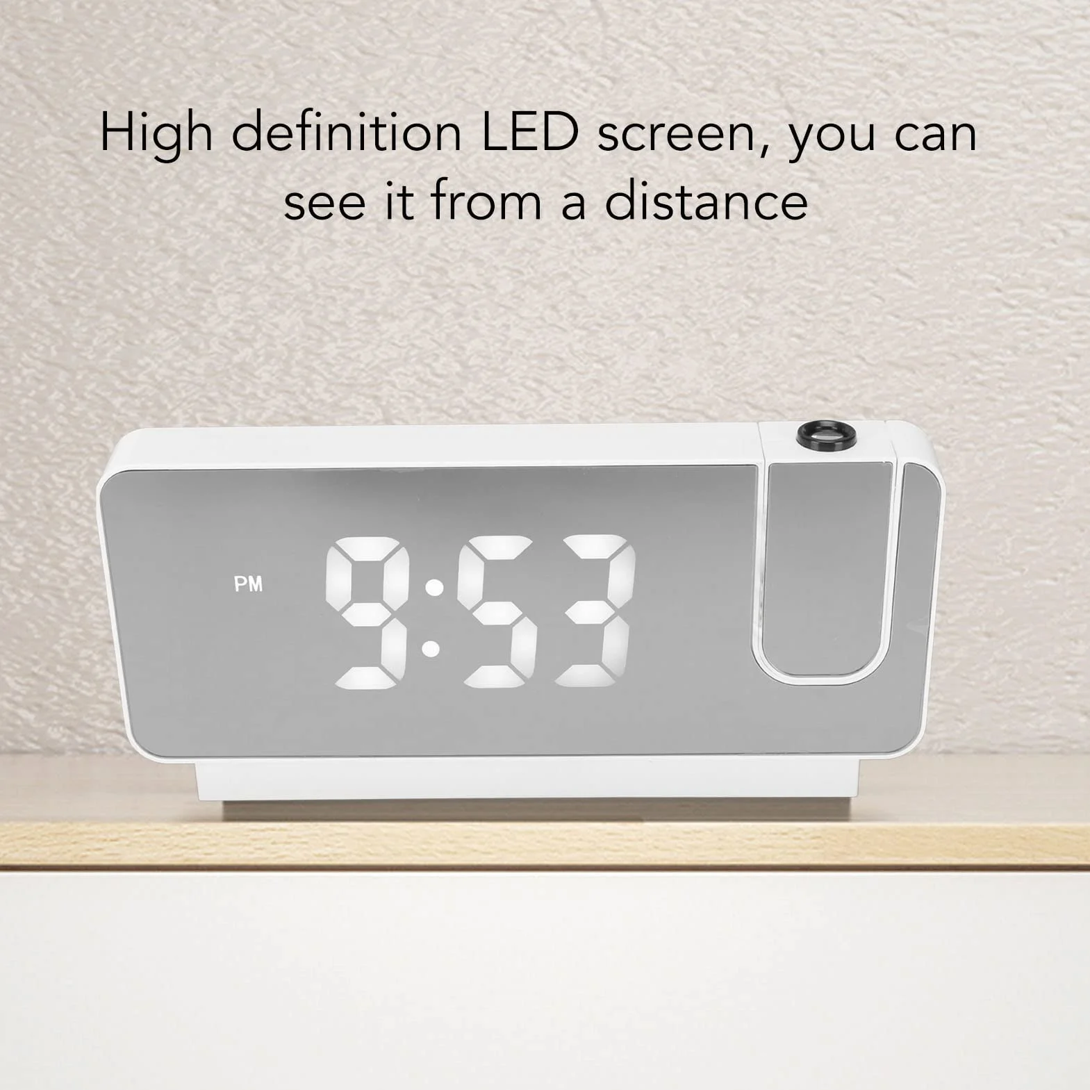 Budzik Projekcyjny, Budzik HD LED z projekcją na ścianie Sufitowej Cyfrowy Budzik z Obracanym o 180° Projektorem, funkcją Drzemki, temperaturą, Nocnym Zegarem dla Osób śpiących (Biały)
