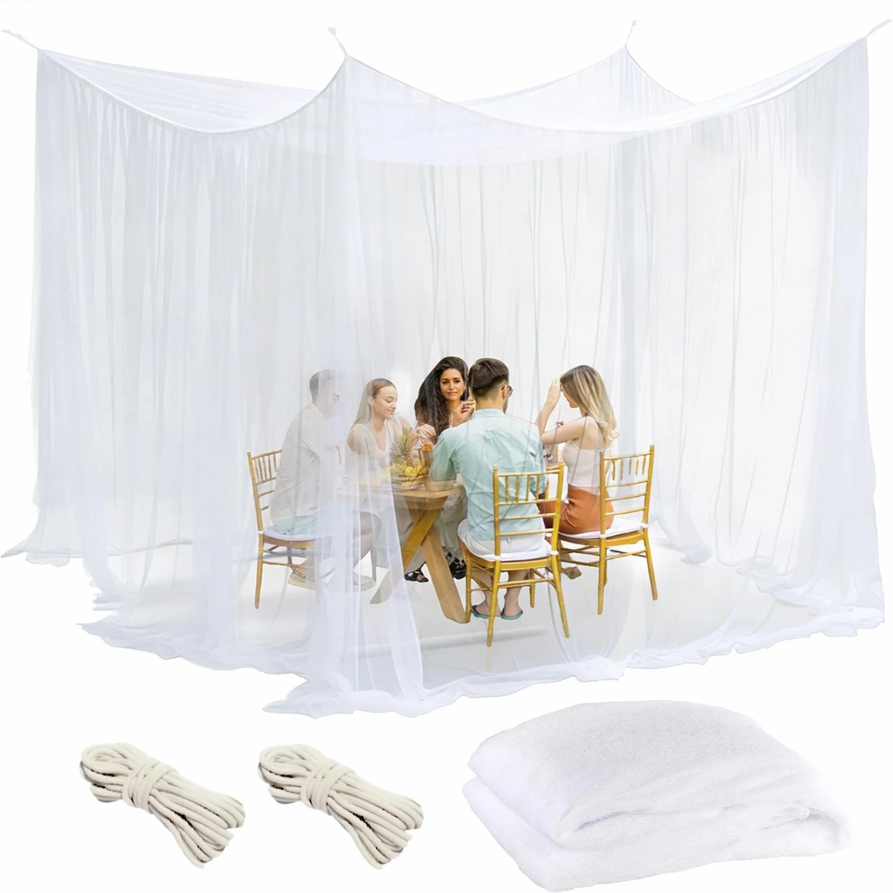 Moskitiera 300 x 300 x 250 cm, do użytku na zewnątrz, ochrona przed owadami do pawilonu, ogrodu, na taras, łóżko kempingowe, siatka 220, drobna siatka z 1 drzwiami, biała