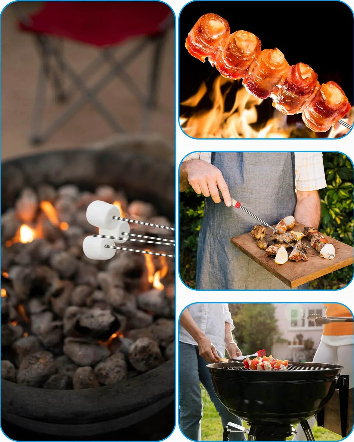 Marshmallow Roasting Patyczki grilla,widelce grilla,zestaw rożen teleskopowych,teleskopowe szaszłyki,wysuwane,ze stali nierdzewnej,akcesoria grilla,patyki pieczenia chleba,widelec hot doga31 cm–82 cm